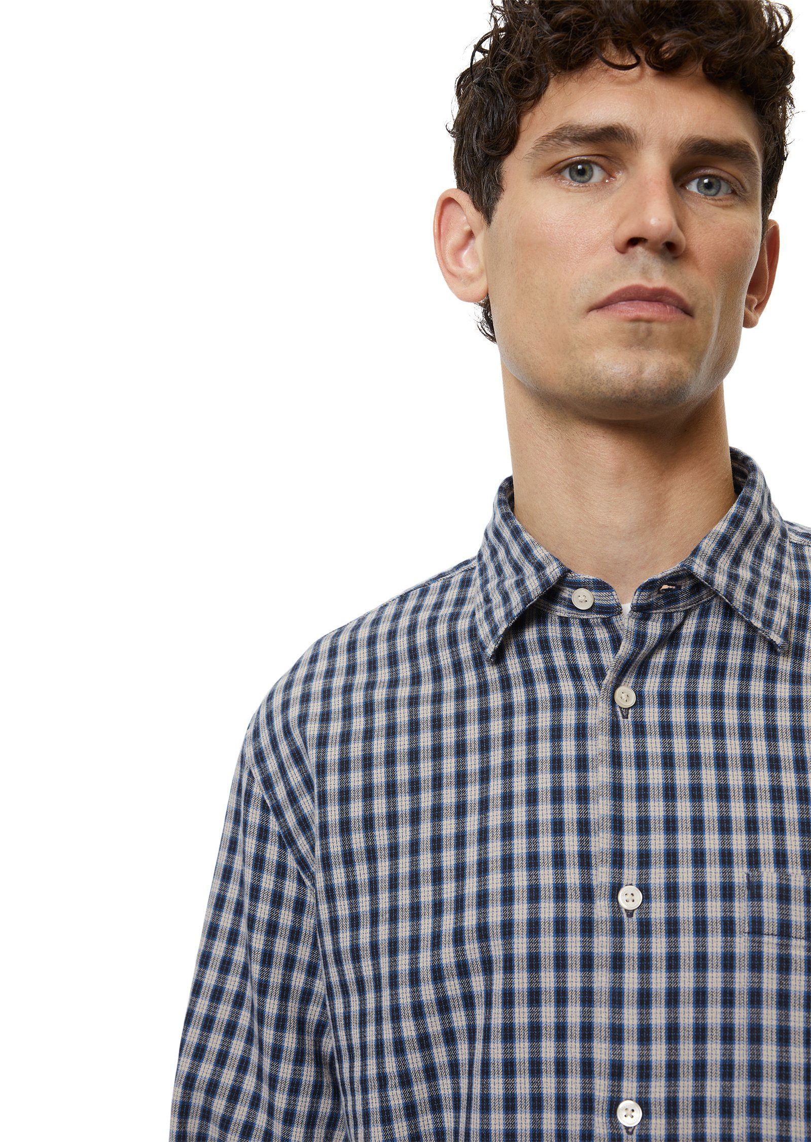 Marc Langarmhemd softem blau Organic-Cotton-Check in O'Polo