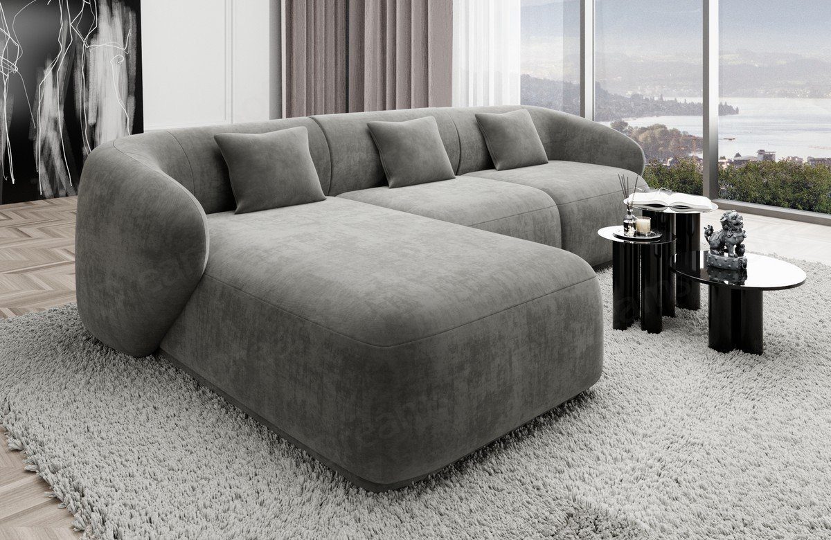 Sofa Dreams Ecksofa Design Couch Polster Samtstoff Sofa Marbella L Form kurz Stoffsofa, Loungesofa mit mane dunkelgrau92