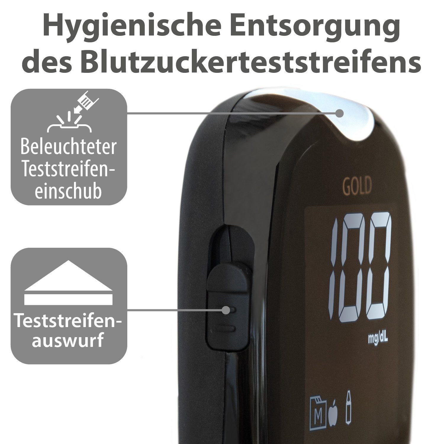 GlucoCheck Blutzuckermessgerät GlucoCheck GOLD Starter-Set mit 110 Teststreifen mg/dl