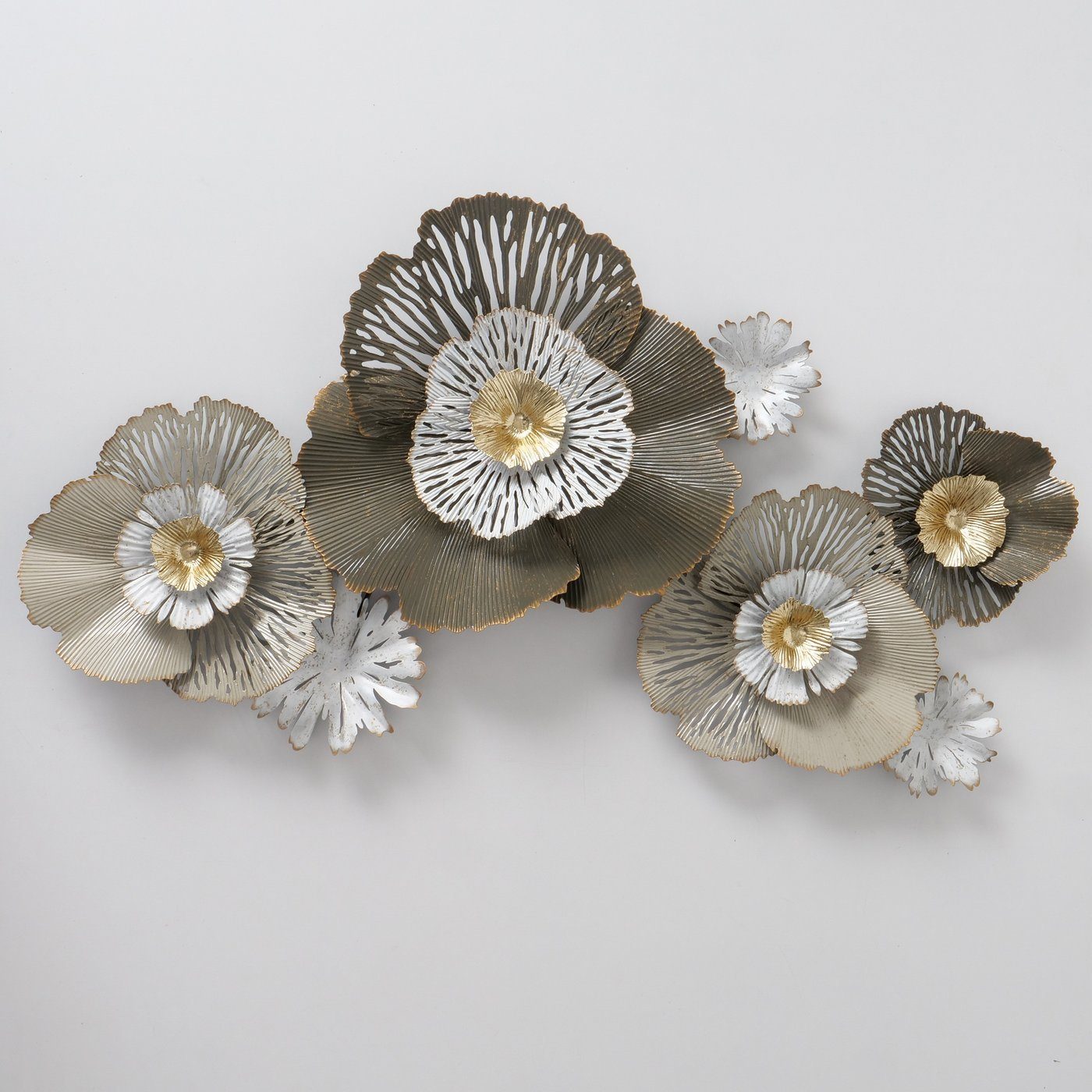 Metall "Mazzo" B110cm, BOLTZE Blumen Wanddekoobjekt aus weiß/silber in
