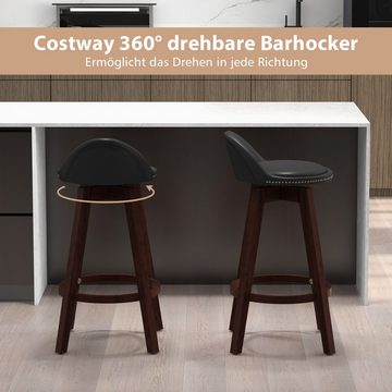 COSTWAY Barhocker, 2er Set, mit Lehne&Fußstütze, drehbar, Sitzhöhe 74cm, Holz