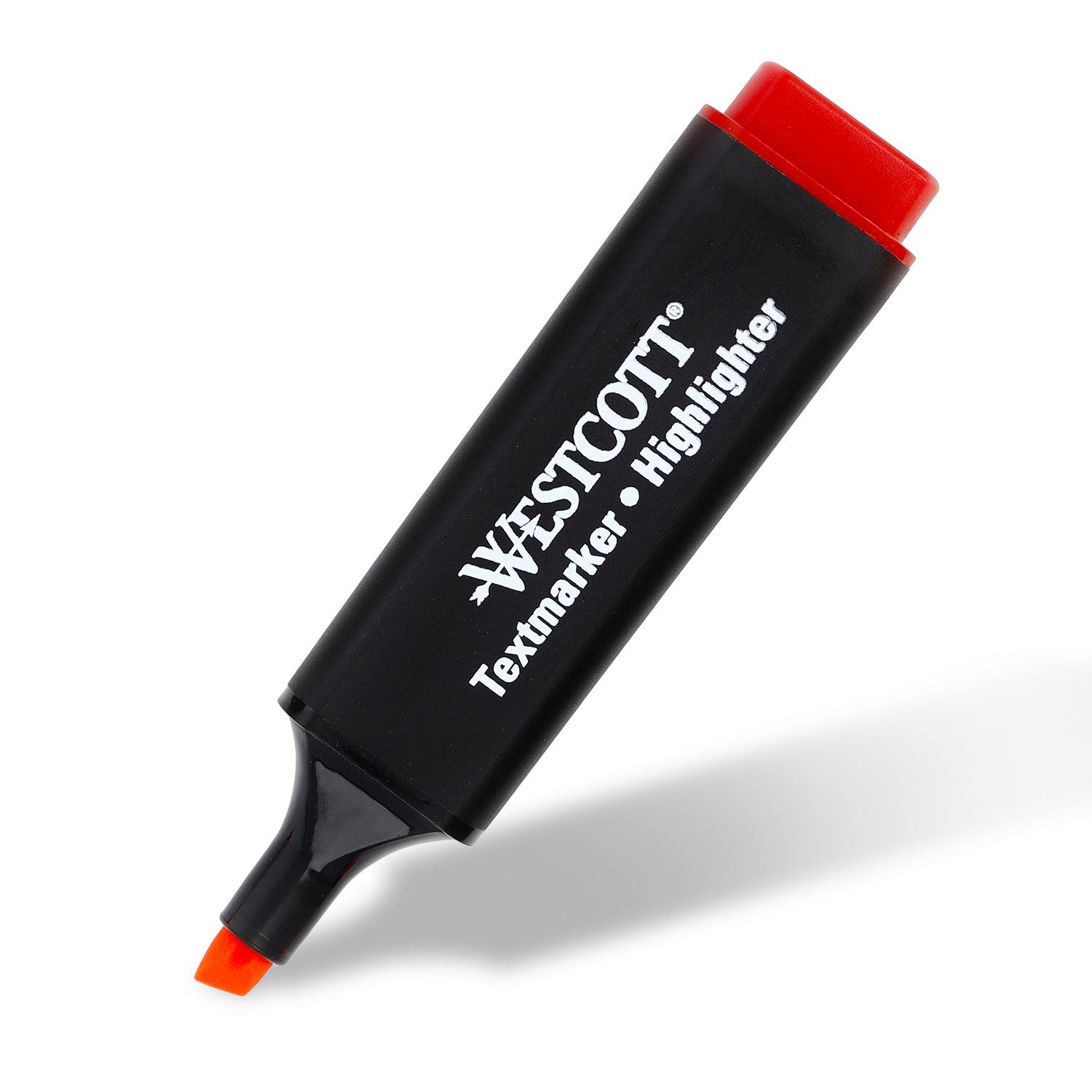 WESTCOTT Marker Textmarker 10 Stück rot, Highlighter in leuchtendem Rot, (Vorteilspack, 10-tlg), 2-5 mm Strichstärke, Premium Tinte aus Deutschland