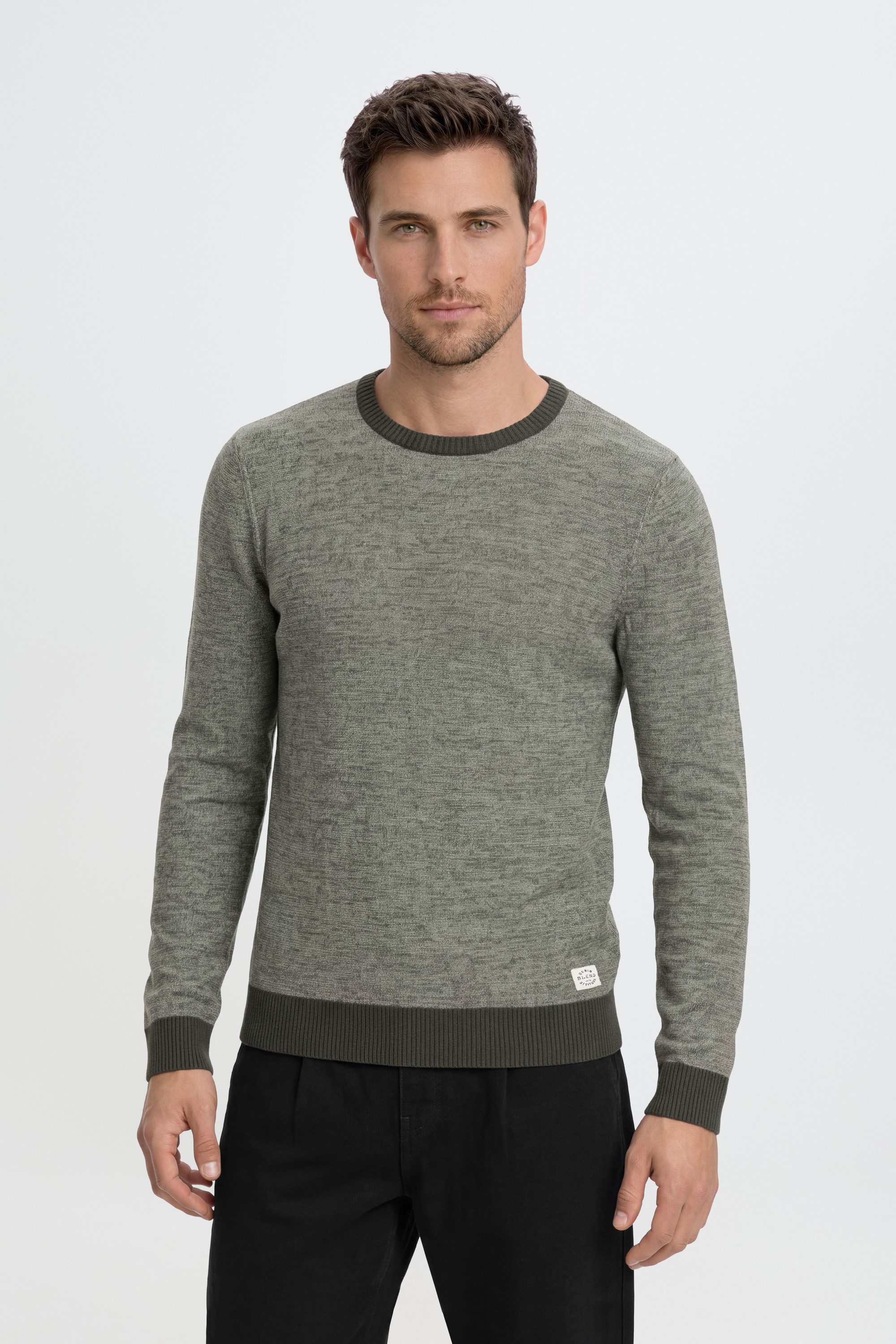 Blend Rundhalspullover BHNathan Strickpullover mit farblich abgesetzten Abschlüssen