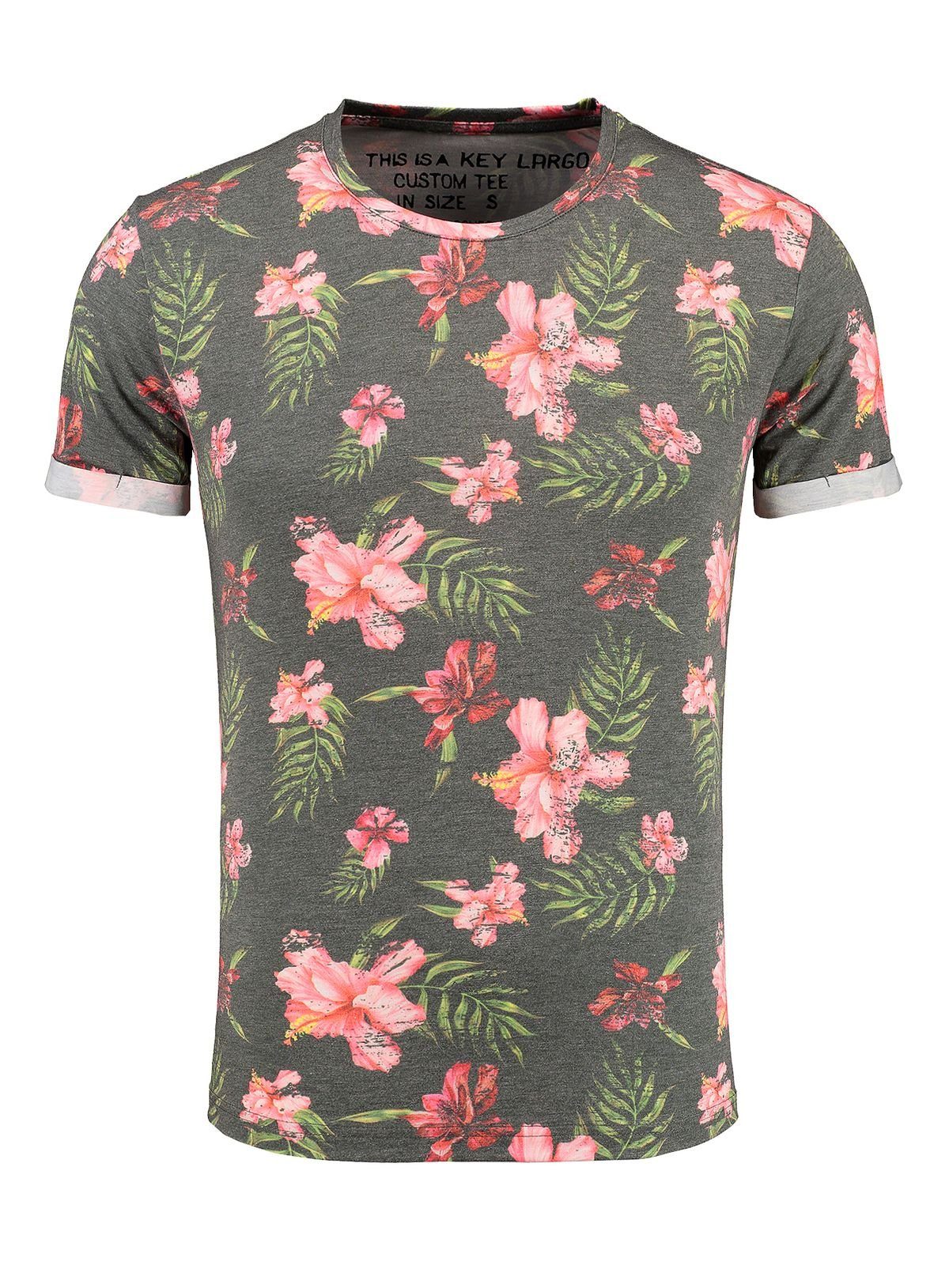 Key Largo T-Shirt Borneo MT00431 Hawaii Look Blumenmuster Rundhalsauschnitt allover Print kurzarm slim fit