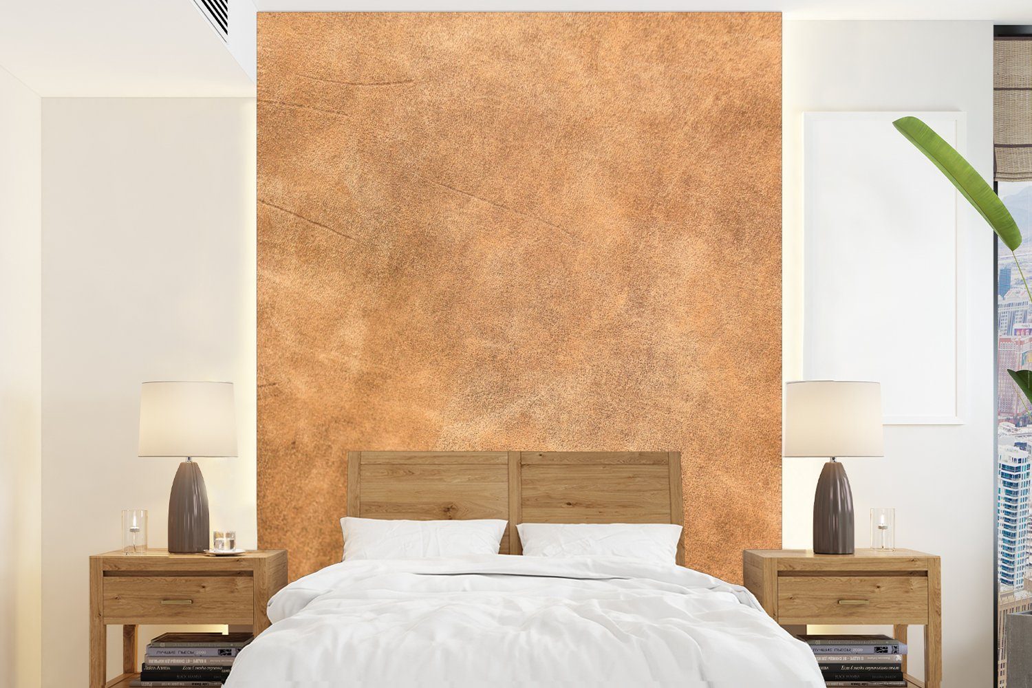 MuchoWow Fototapete Leder - Strukturiert - Lederoptik - Braun, Matt, bedruckt, Wallpaper für Wohnzimmer, Schlafzimmer, Vinyl Tapete, 165x220 cm