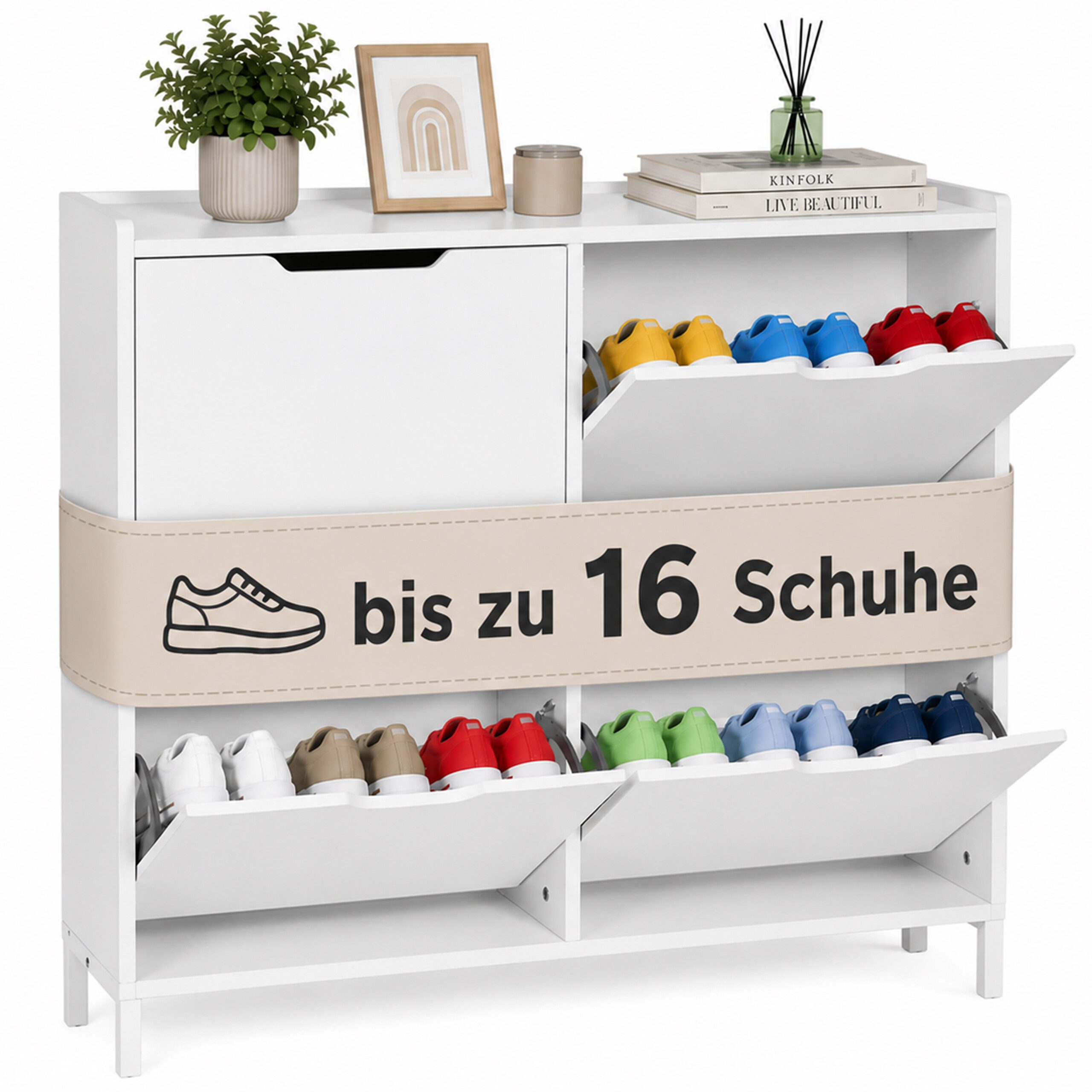 relaxdays Schuhkipper Schmaler Schuhkipper mit 4 Fächern (1 St), weiß