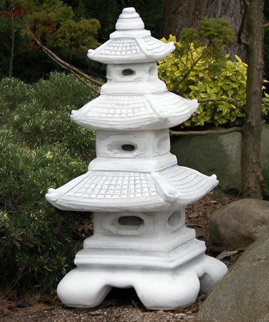 Xlmoebel Gartenfigur Japanische Gartenlampe mit Vogeltränke und warmem Licht, (Artikel s106003), Hergestellt in Europa