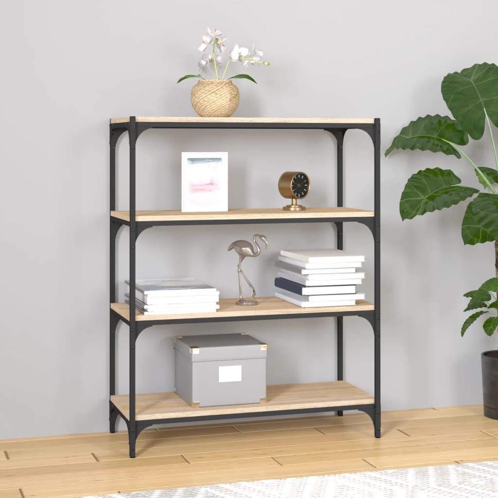 furnicato Bücherregal Sonoma-Eiche 80x33x100 cm Holzwerkstoff und Stahl