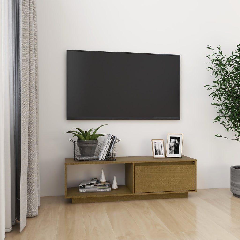 furnicato TV-Schrank Honigbraun 110x30x33,5 cm Massivholz Kiefer | TV-Schränke