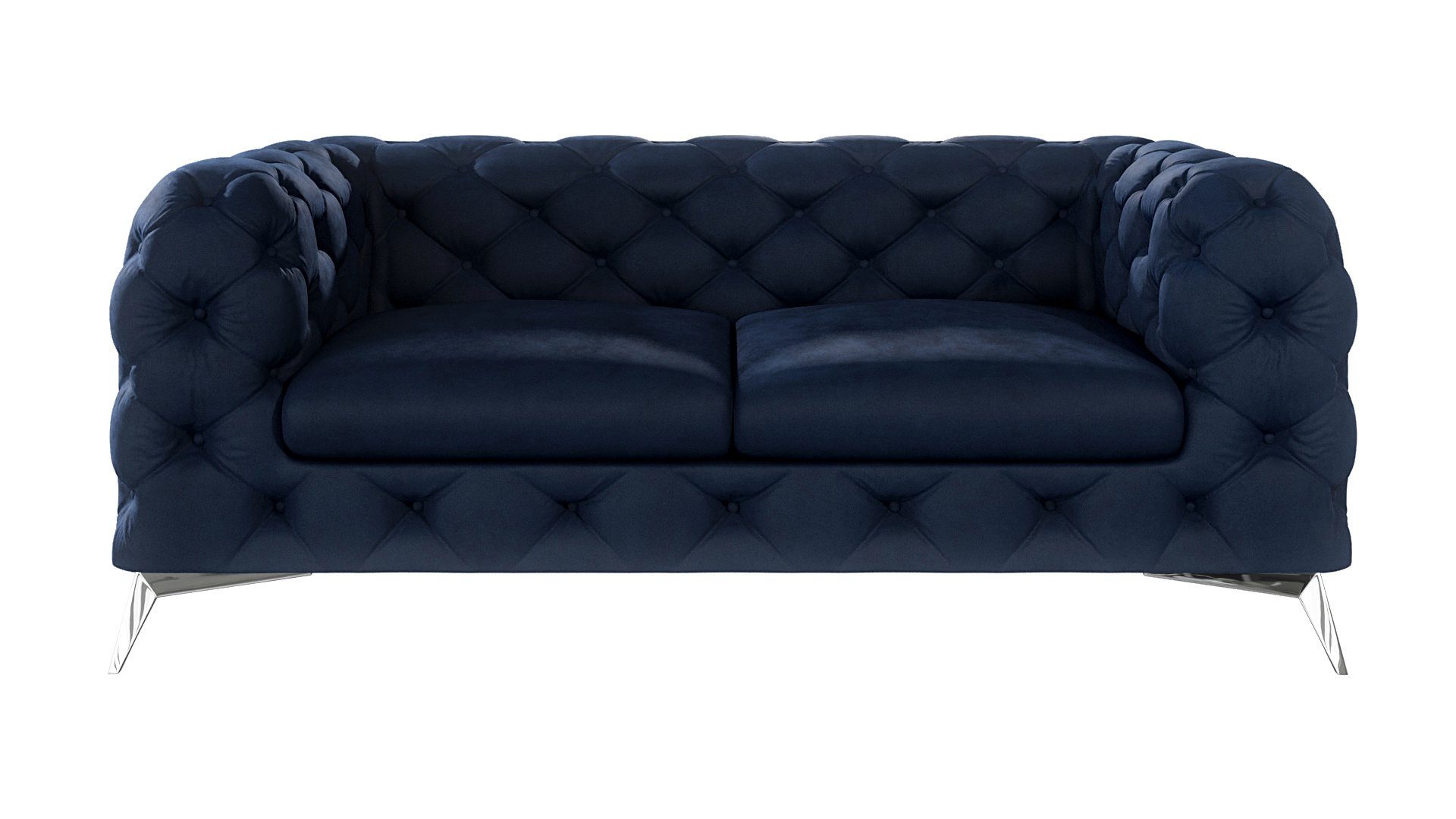 S-Style Möbel mit Chesterfield Sofa 2-Sitzer Kalina Marineblau Silber Füßen, Wellenfederung Metall mit