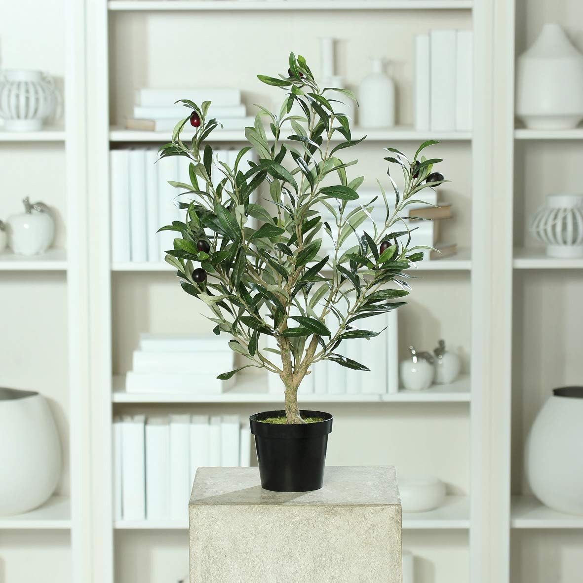 Kunstbaum Künstlicher Olivenbaum schwarzen Oliven im schwarzen Topfpflanze, günstig online kaufen