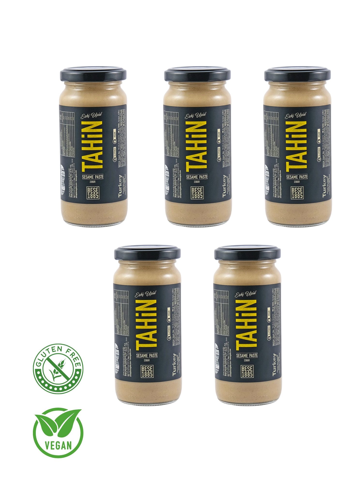 BESE1885 Saucen BESE1885 Tahin Sesampaste, einfach geröstet, 100% Natur, 230g/500g, Fast 140 Jahre Familientradition, Im Glas, Ohne Palmöl, Zuckerzusatz