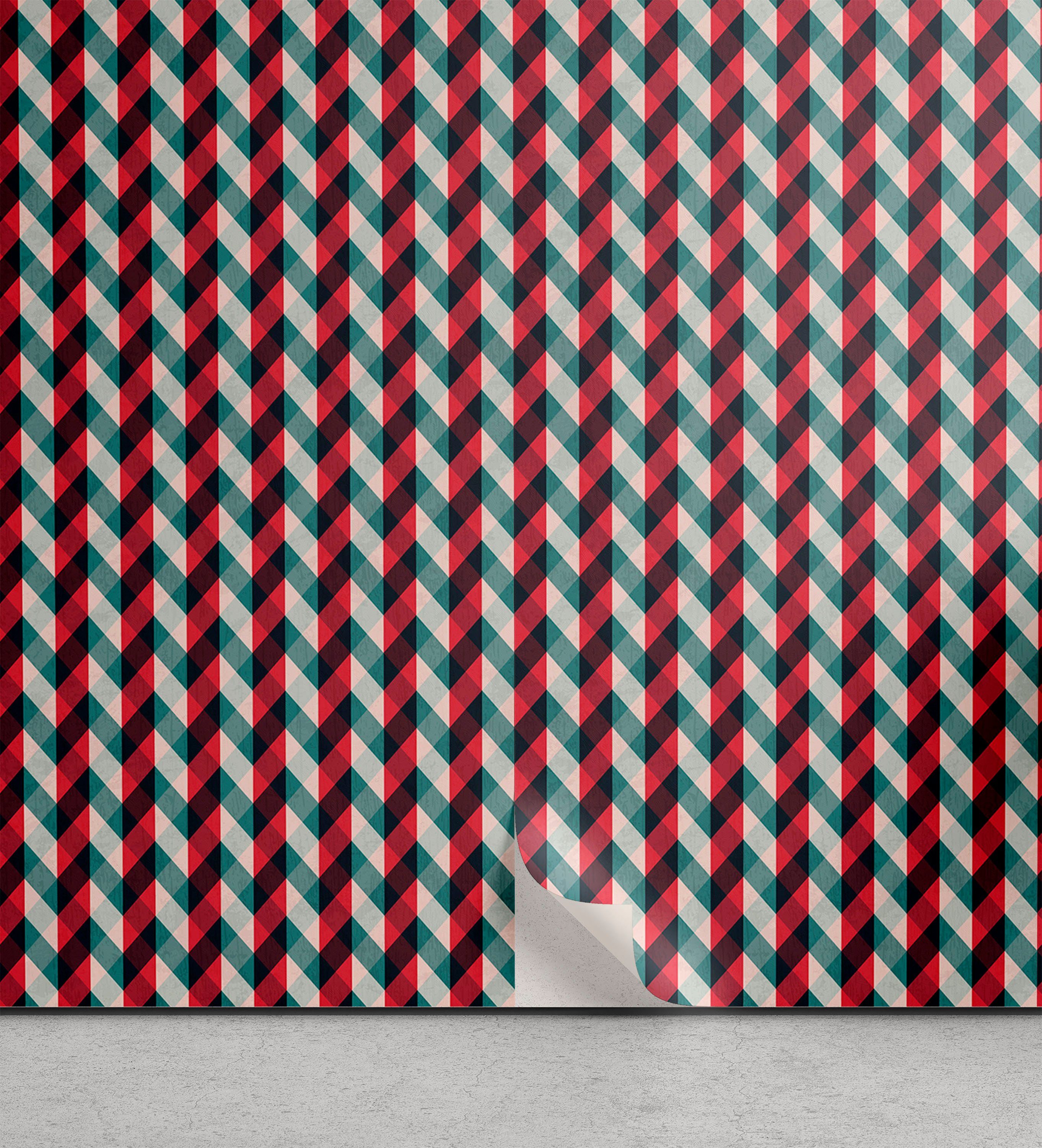Abakuhaus Vinyltapete selbstklebendes Wohnzimmer Küchenakzent, Retro Land-Art-Checkered