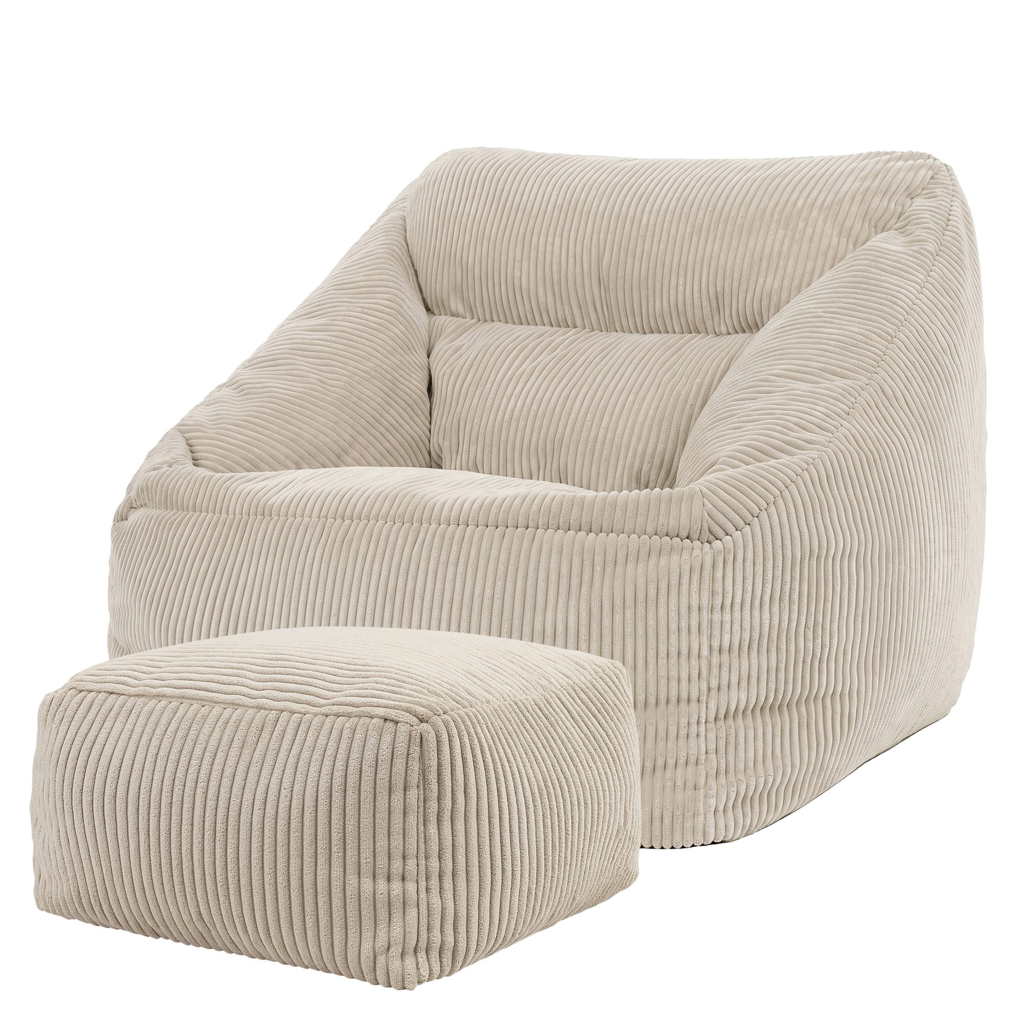 icon Sitzsack Riesen Sessel aus Cord Flauschig „Natalia" mit Hocker (Spar-Set, 1 x Sitzsack-Sessel, 1 x Fußhocker), Sitzsack XXL, Made in Germany, für Erwachsene & Kinder, für Wohnzimmer