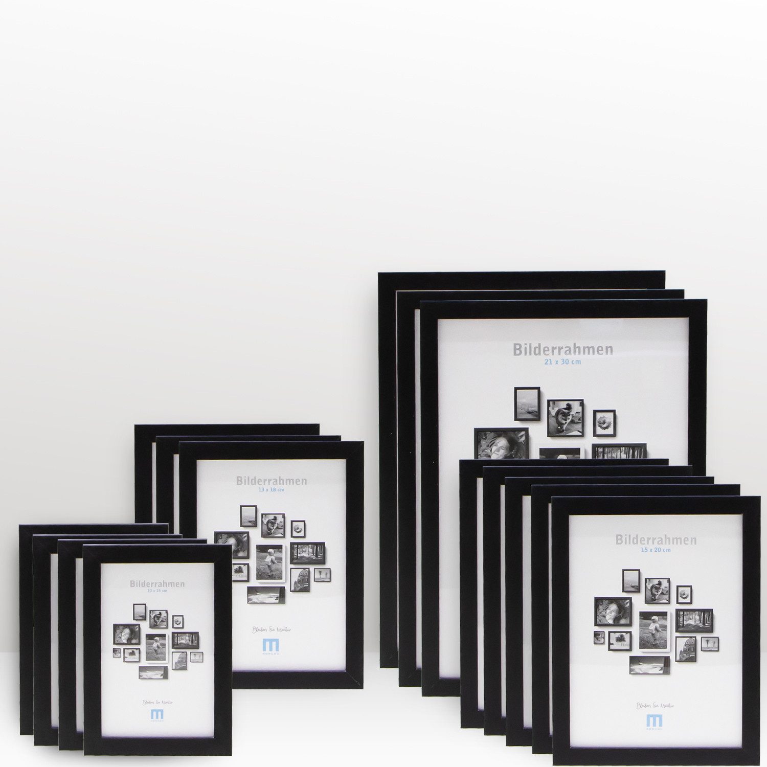 M MERCEO Bilderrahmen, 15-tlg. Bilderrahmen-Set Schwarz (10x15cm bis 21x30cm)