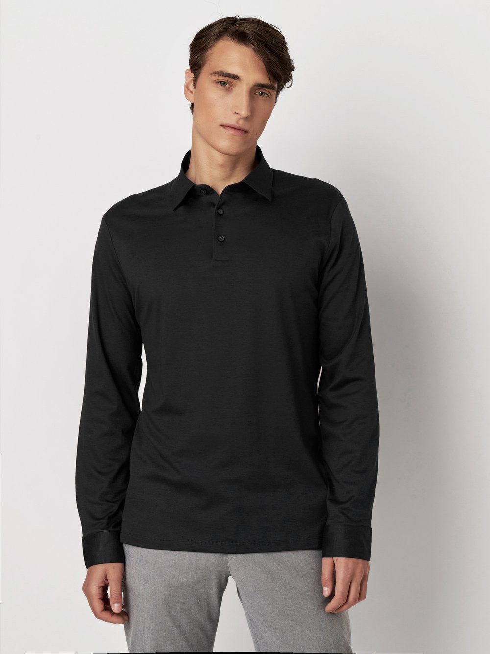 Desoto Longsleeve Poloshirt Essential Black - Größe M günstig online kaufen