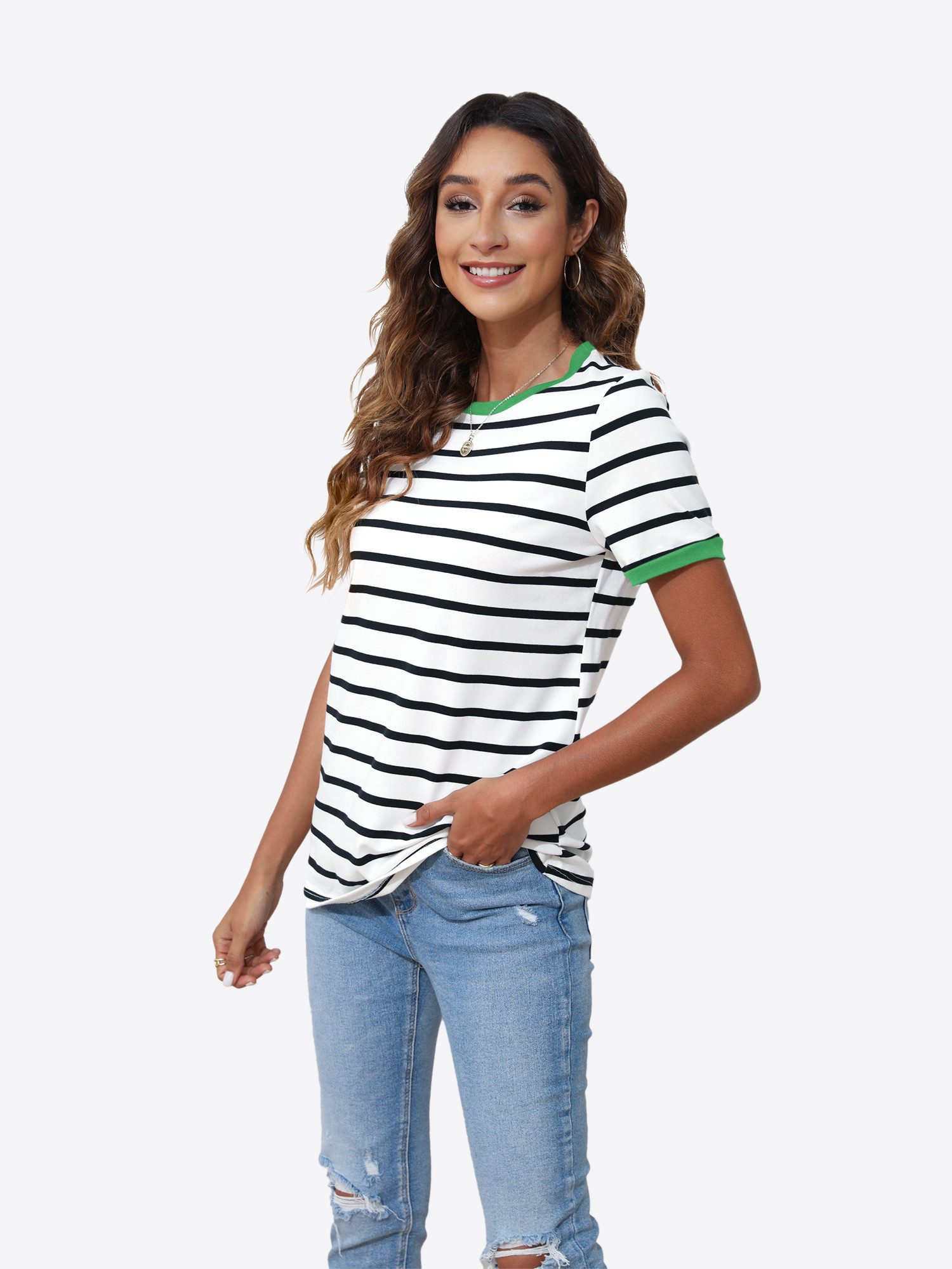 Imily Bela T-Shirt Damen Einfaches Kurzarm Top (Packung, 1-tlg., 1per-Pack) mit Rundhalsausschnitt – Bild 5 von 5