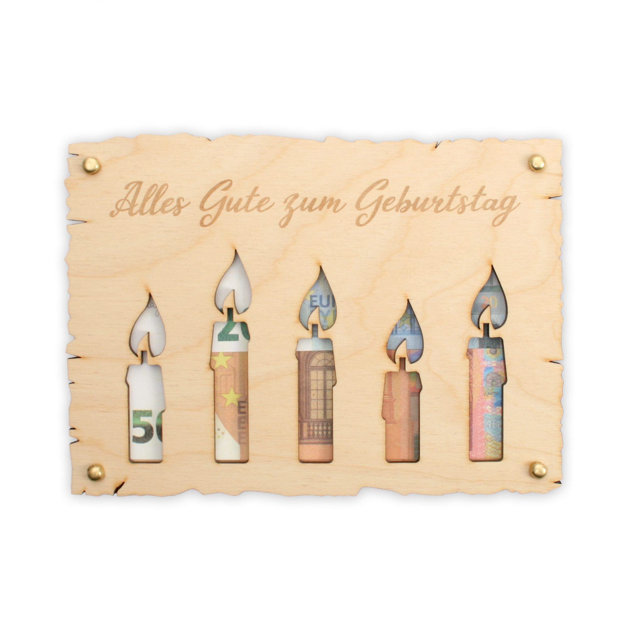 Kreative Feder Glückwunschkarte „Alles Gute zum Geburtstag“ - Glückwunsch-Karte aus Holz, Geschenk-Karte für Geldgeschenke; Größe ca.: 14,6 x 19,7cm