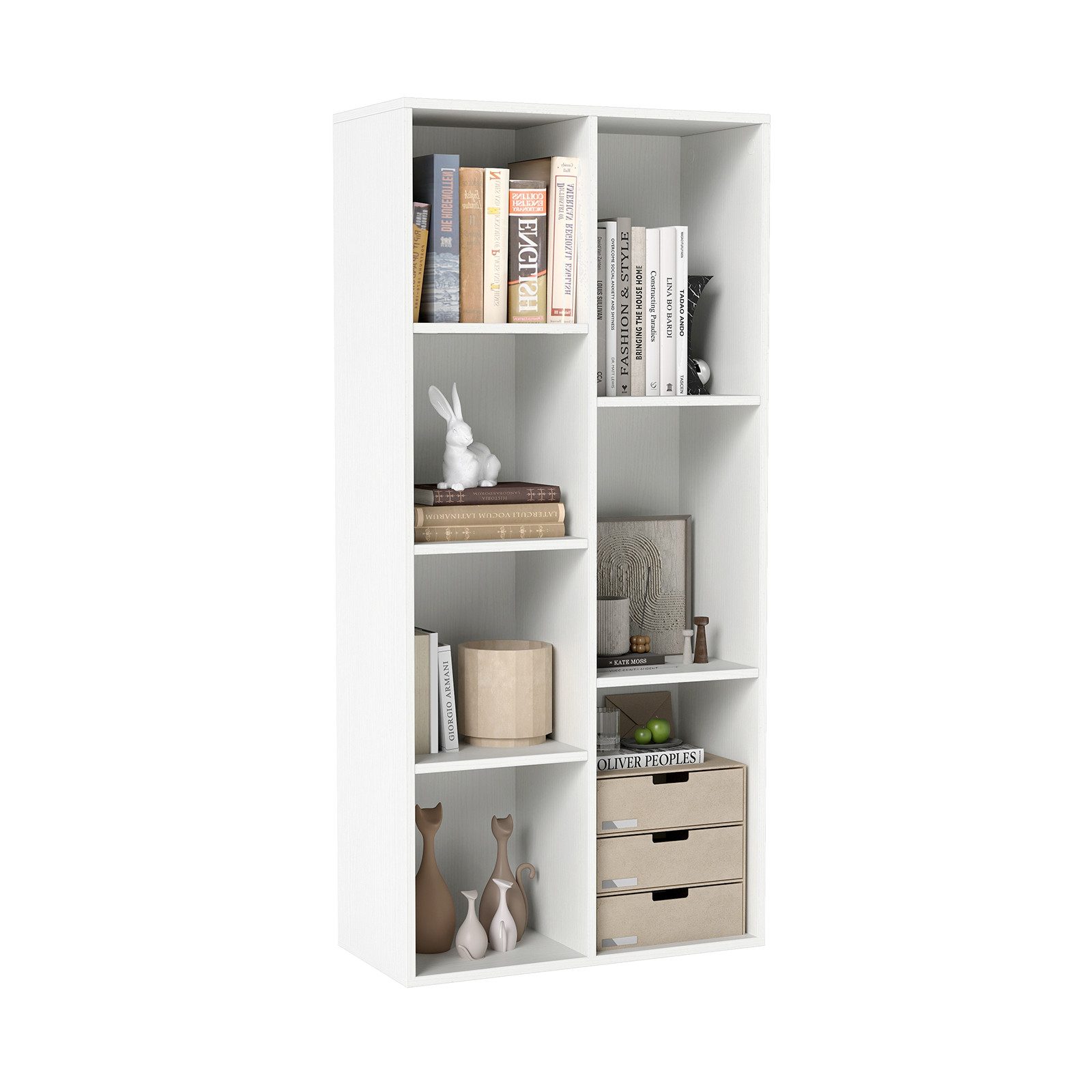 COSTWAY Bücherregal, 7-Würfel-Würfelregal mit 7 Fächern, 2 Kippschutz-Sets