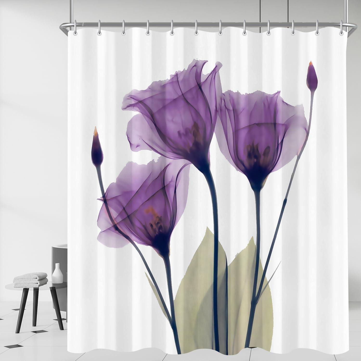 LuxusKollektion Duschvorhang Duschvorhang 180x200cm Violette Blumen H200 x B180 cm (1er Pack)