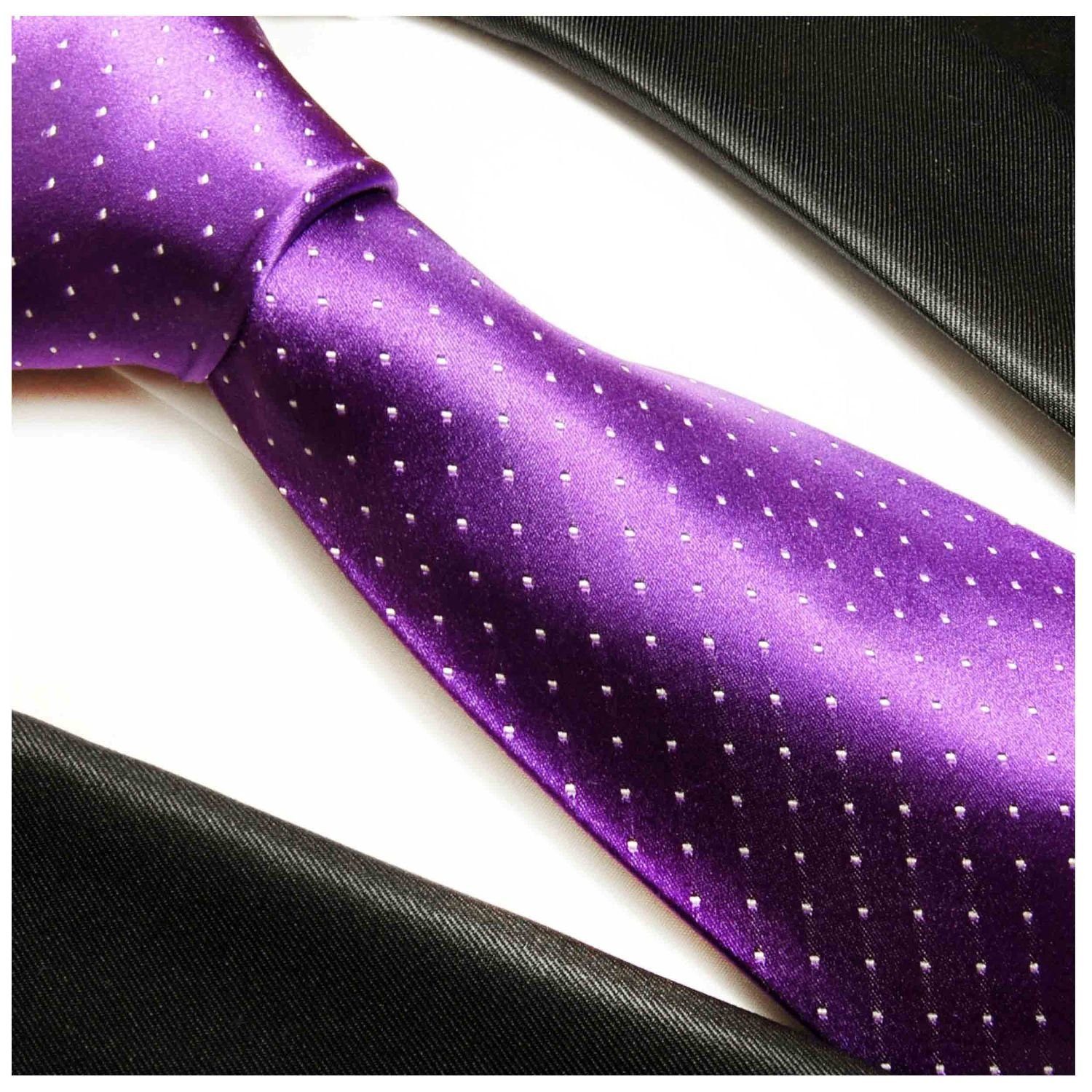 Krawatte Seide Krawatte (Set, Herren Malone lila Paul Breit gepunktet 100% Einstecktuch) modern Schlips (8cm), mit 2-St., 806 und Tuch Seidenkrawatte violett