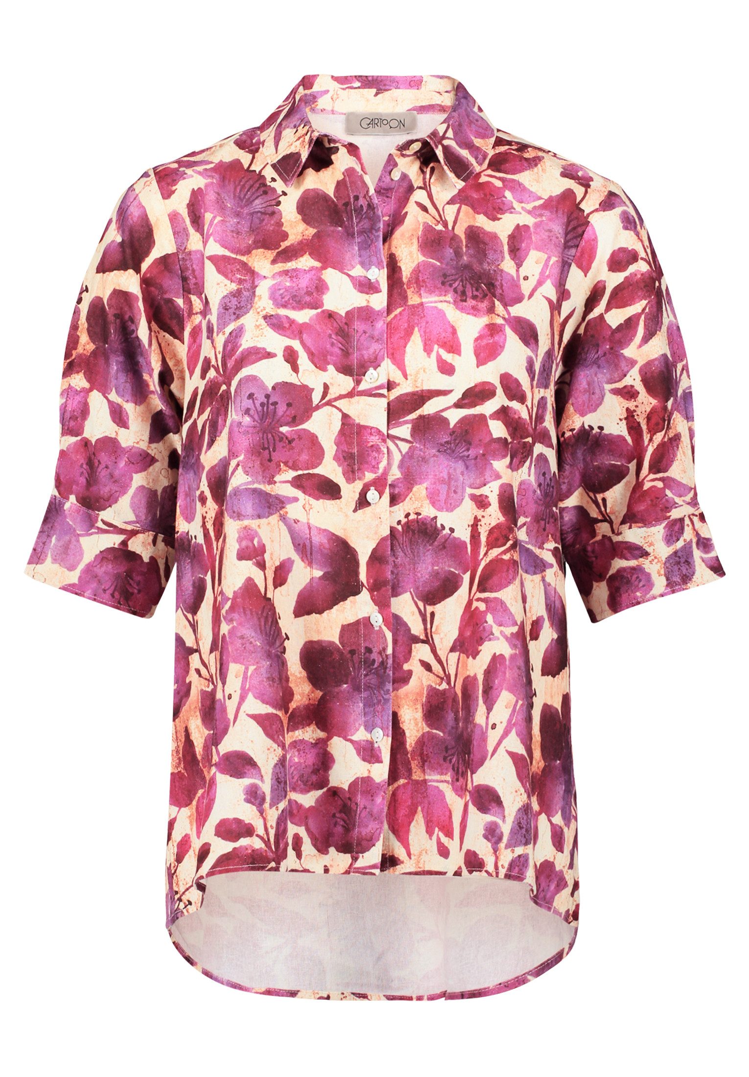 Cartoon Kurzarmbluse Cartoon Leinenbluse mit Kragen günstig online kaufen