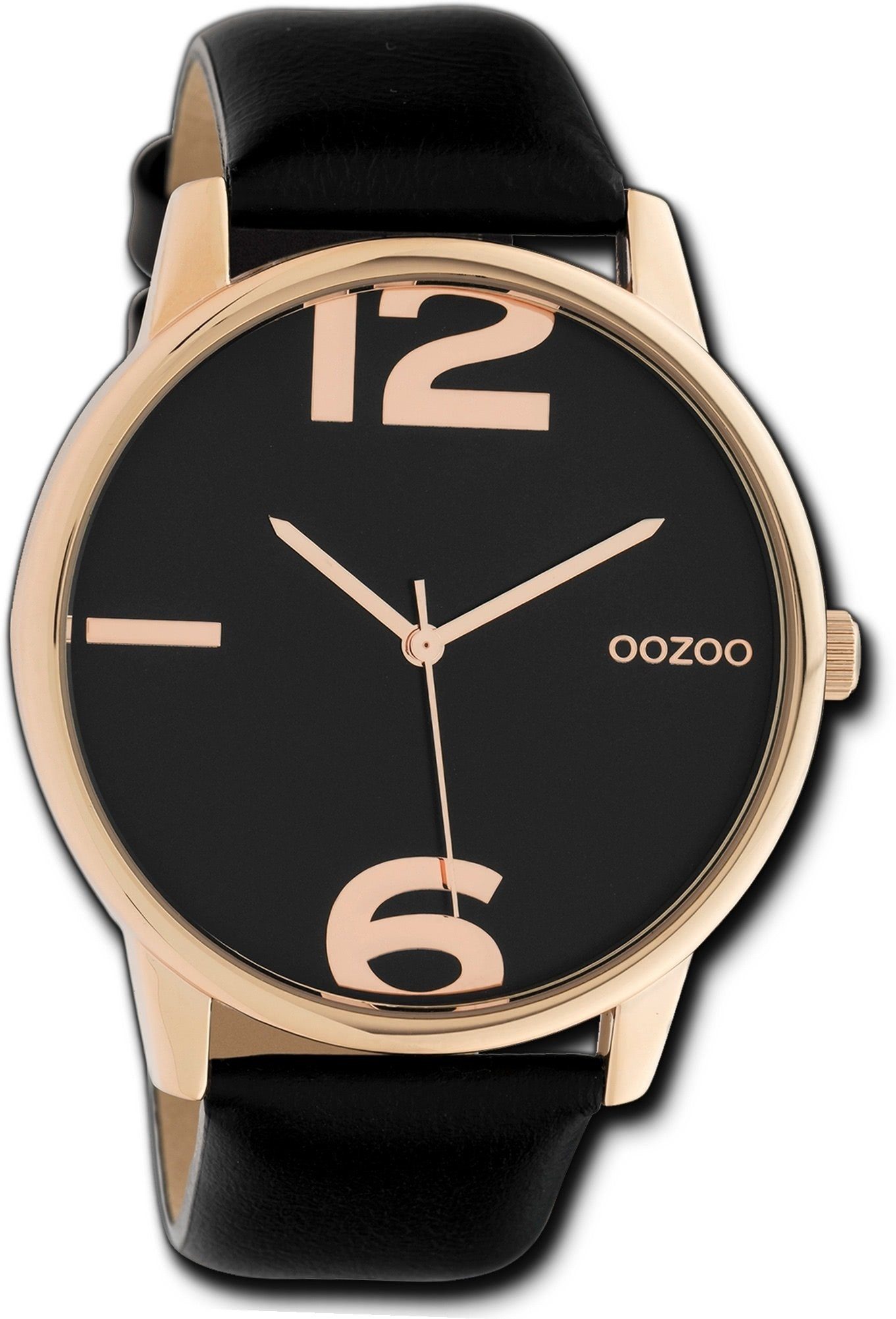 OOZOO Quarzuhr Oozoo Leder Damen Uhr C10374 Analog, Damenuhr Lederarmband schwarz, rundes Gehäuse, groß (ca. 45mm)