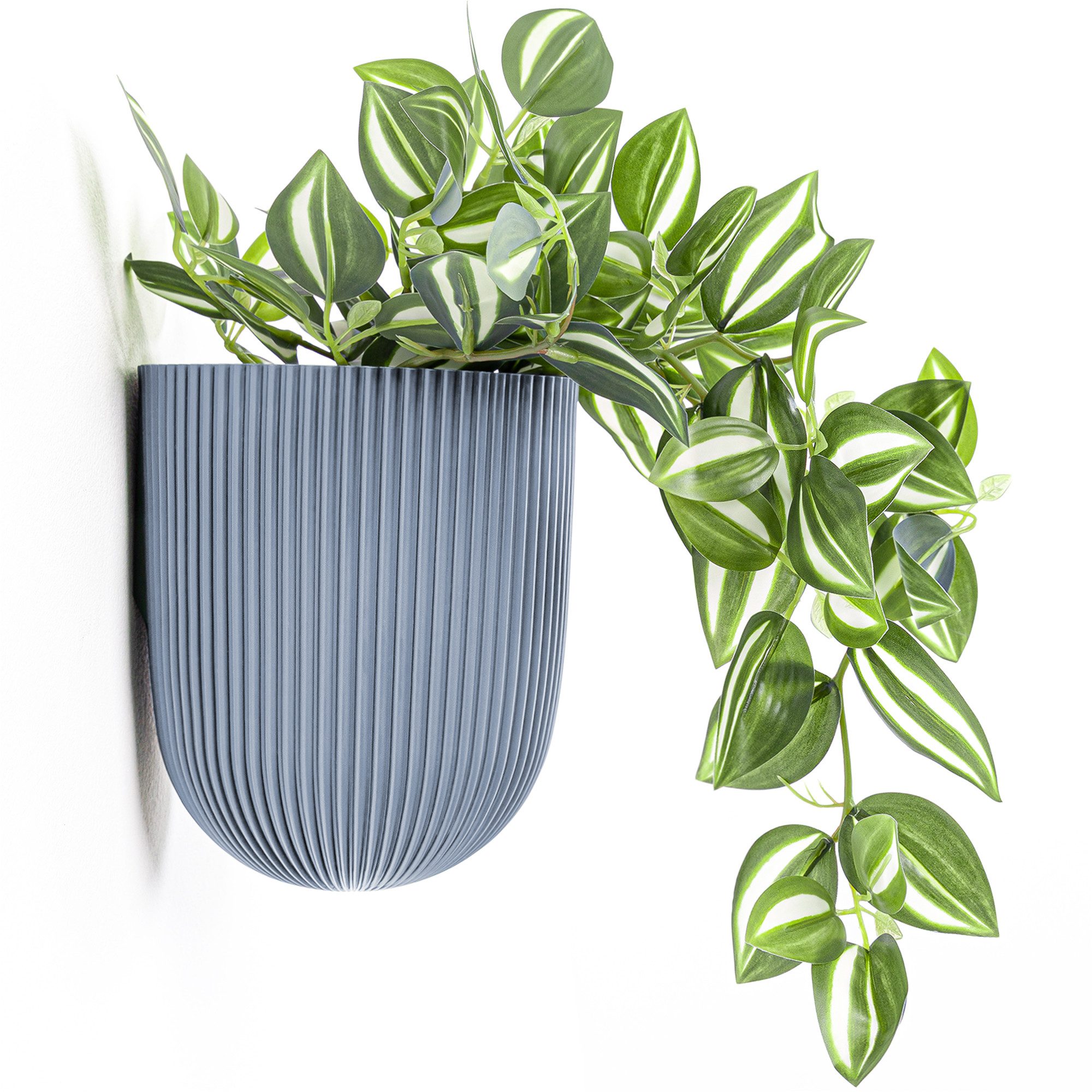 KONZEPT Blumentopf mit dezenter Wandbefestigung Ø 14,6 cm, Hängetopf 2,1 L, Matte, geriffelte Oberfläche, Volumen: 2,1 L