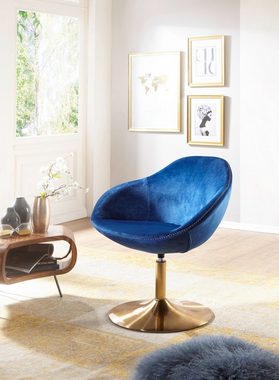 möbelando Relaxsessel Loungesessel SIRAN Samt Blau / Gold 70x79x70 cm Design Drehstuhl, 70 x 79 x 70 cm (B/H/L)