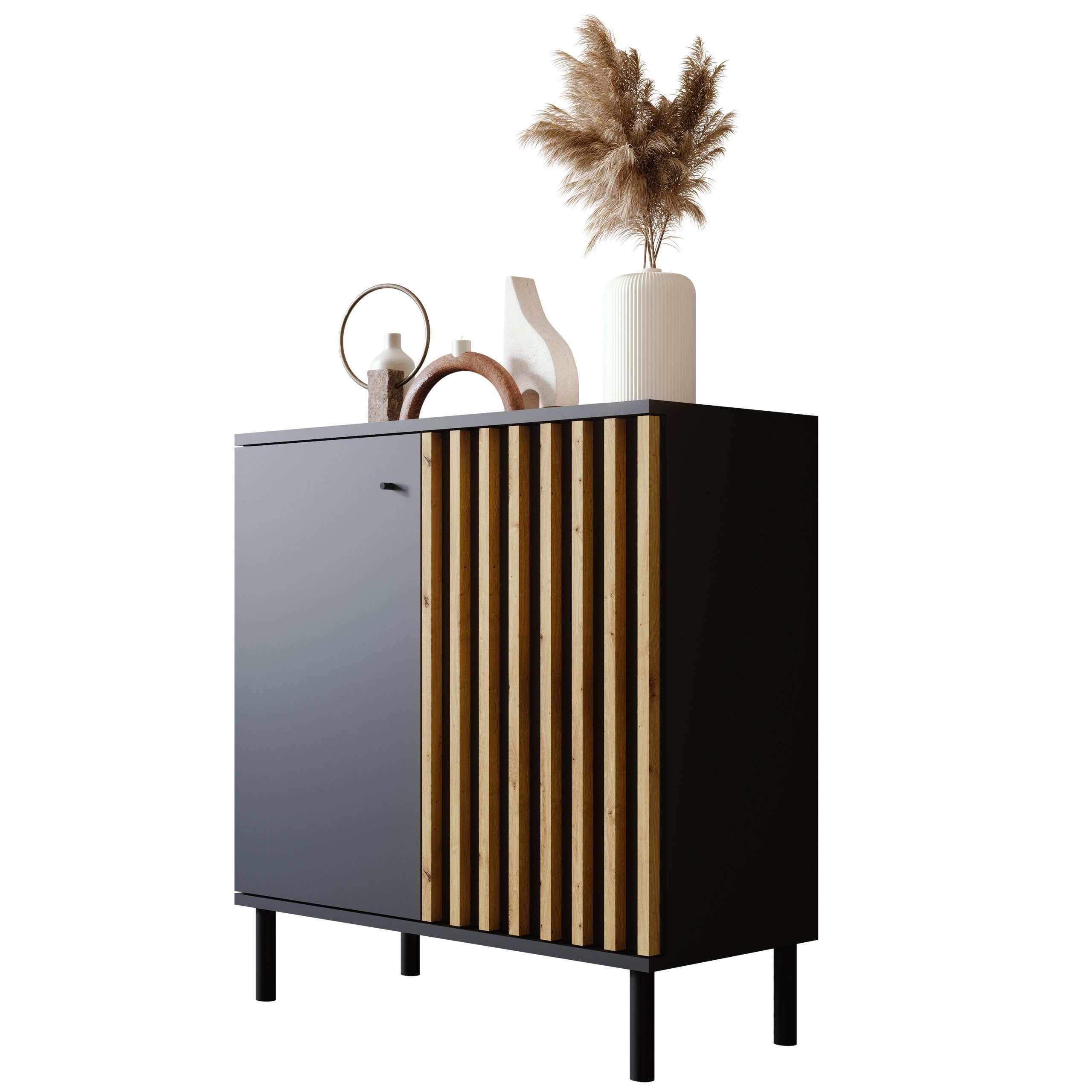 Newroom Kommode Ebono, Schwarz Sideboard Modern Wandpaneel Vintage Highboard Anrichte