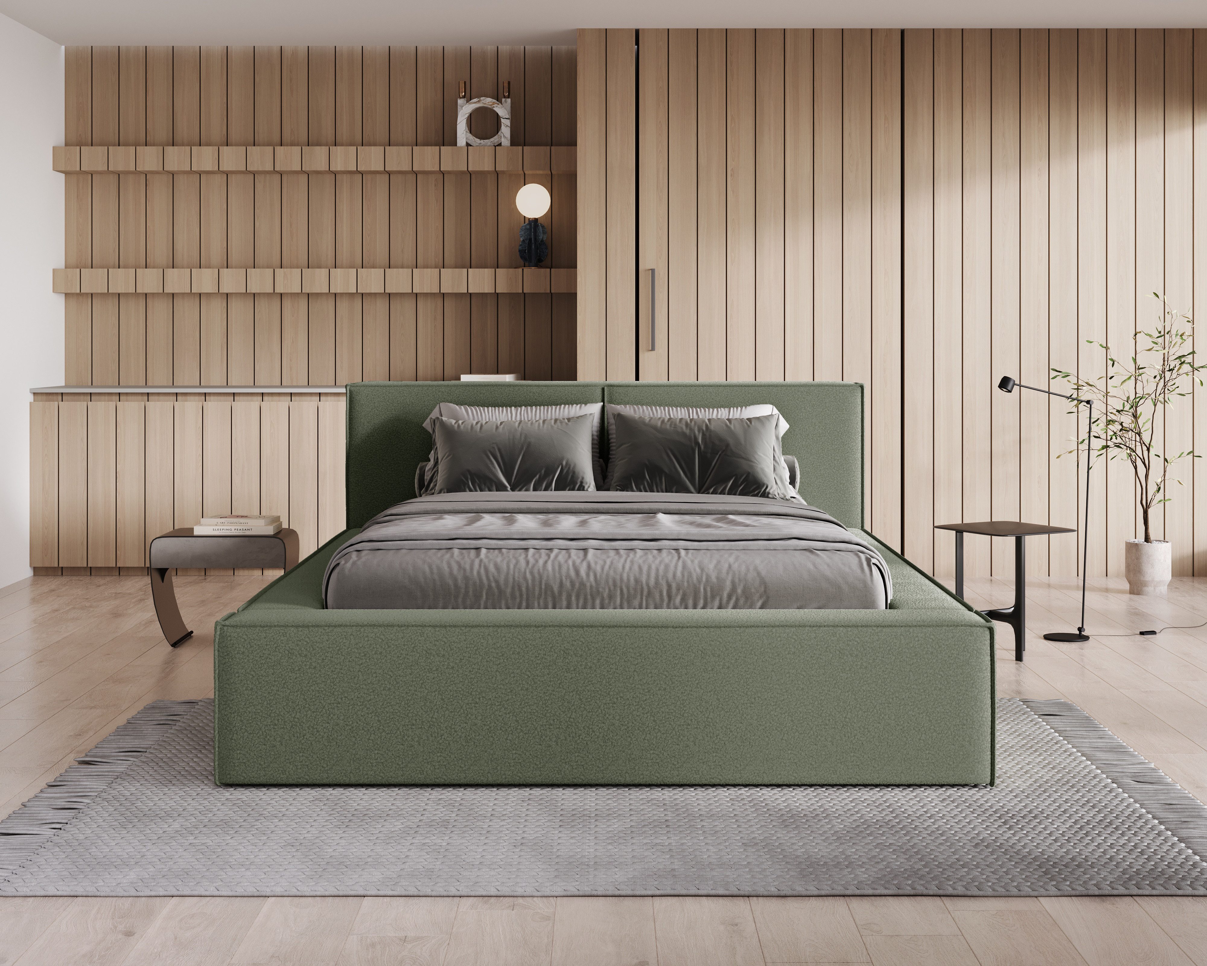 Chilly Möbel Polsterbett Bouclé Stoff mit Stauraum und Hubfunktion Holzrahmen (Boxbett ohne Matratze in vielen Farben, 140x200 160x200 180x200 200x200cm), gepolstertem Kopfteil Bettkasten modern