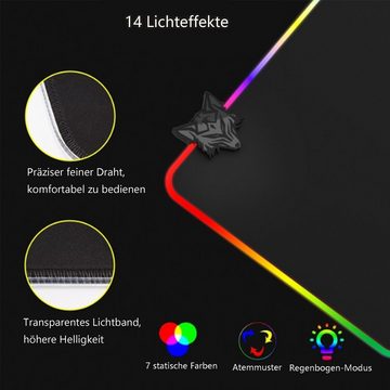 Tadow Gaming Mauspad Bunte Anti-Rutsch-Mauspads,RGB-Mauspads,Gaming-Schreibtischunterlagen, Mousepad mit 11 Beleuchtungs-Modi, Langlebig, rutschfest, Wasserdicht