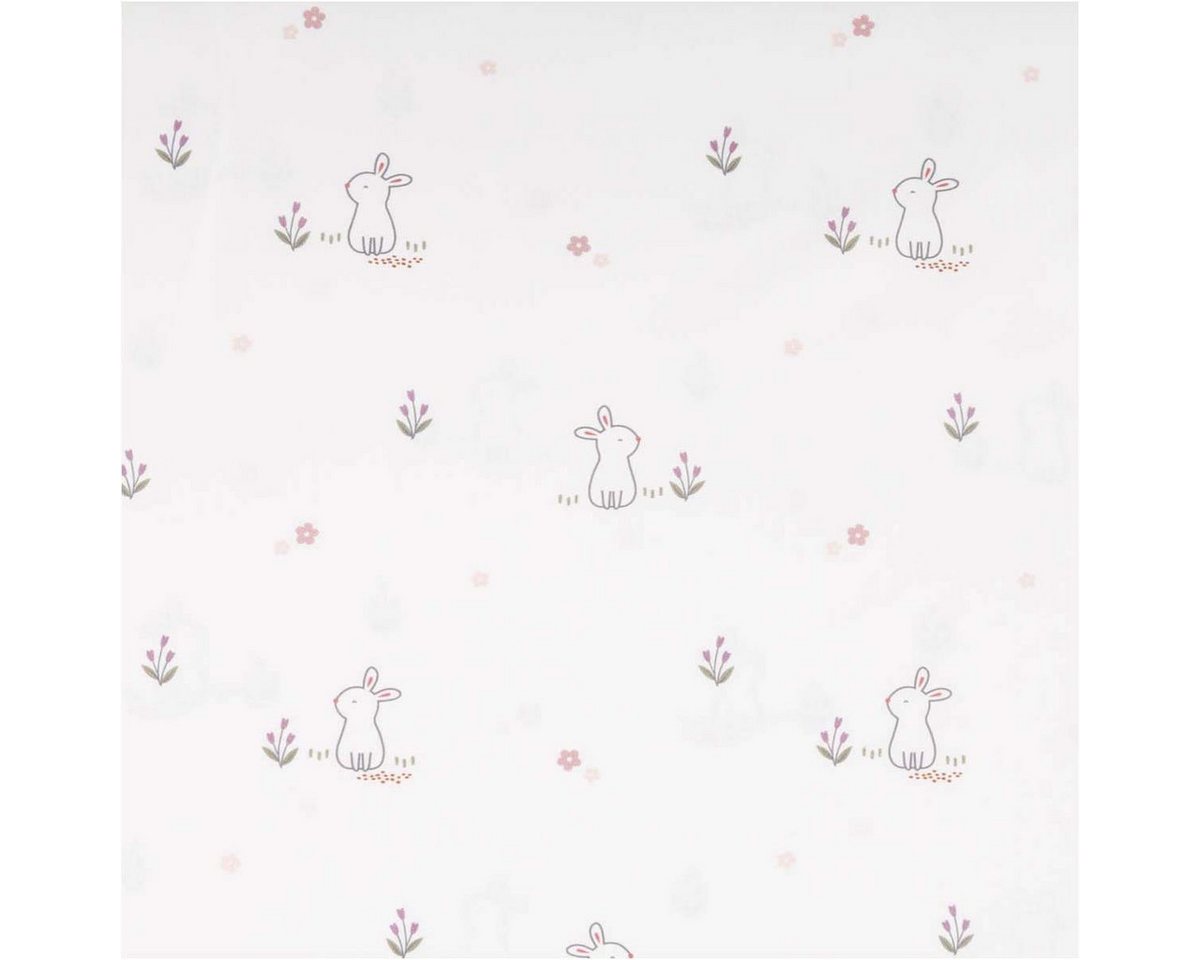 Thumbnail - SCHÖNER LEBEN. Stoff Baumwollstoff Popeline Stoff Hasen Blumen wollweiß rosa 1,45m Breite, allergikergeeignet