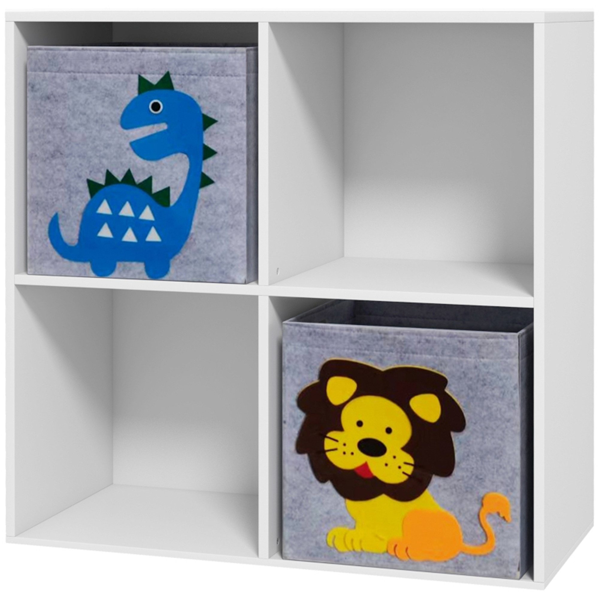 MC Star Kinderregal Bücherregal mit 2 Aufbewahrungsboxen Kinderzimmerregal, Spielzeugregal für Kinderzimmer Weiß+Grau 61,8 x 29,9 x 61,8 cm