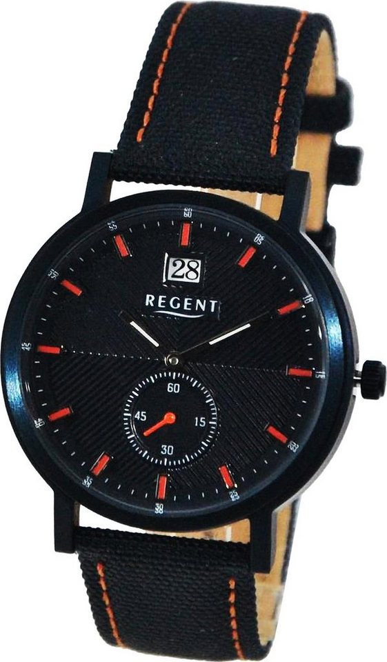 Regent Quarzuhr Regent Herren Armbanduhr Analog, Herren Armbanduhr rund,  extra groß (ca. 37mm), Lederarmband, Uhrzeit