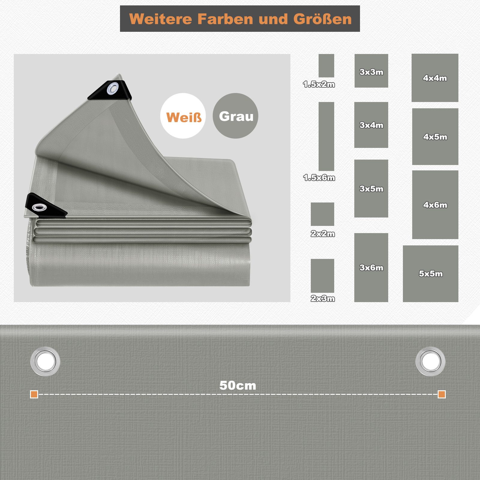 Woltu Schutzplane, Abdeckplane wasserdicht mit Ösen 140 g/m² PE UV-beständig