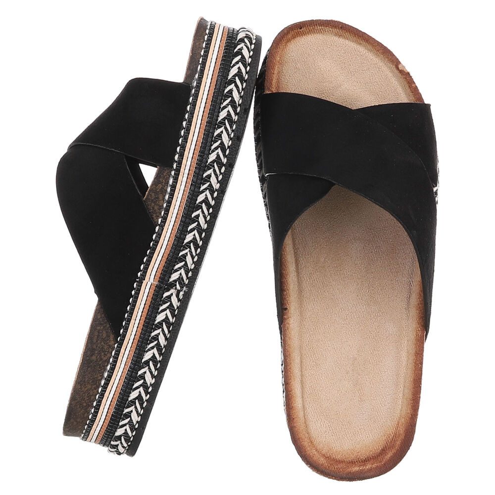 Ital-Design Damen Plateau-Pantolette mit Kreuzbanddesign Plateausandaletten (91895584) Flach Pantoletten in Schwarz