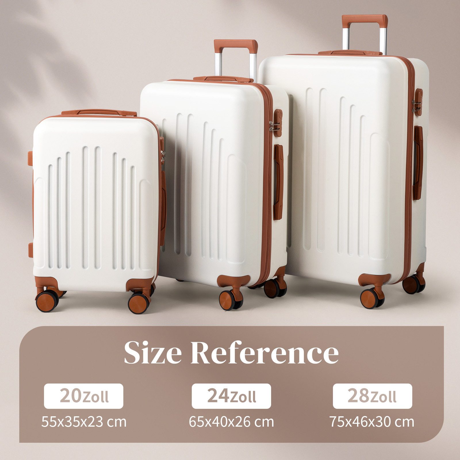 LALAHO Trolleyset Kofferset Hartschalenkoffer Trolley 360° Rollen, 4 Rollen, (3 tlg), Reisekoffer Set mit Handgepäck, Koffer & Trolleys, Beige