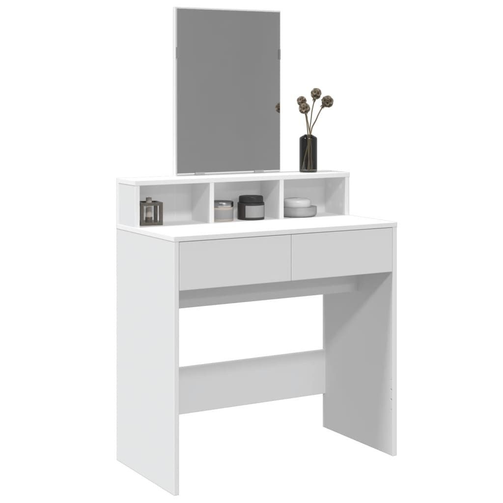 furnicato Schminktisch Weiß 80 x 41 x 144,5 cm mit Spiegel und Stauraum (1-St), Toilettentisch mit 2 Schubladen, 3 Fächern und Wandhalterung