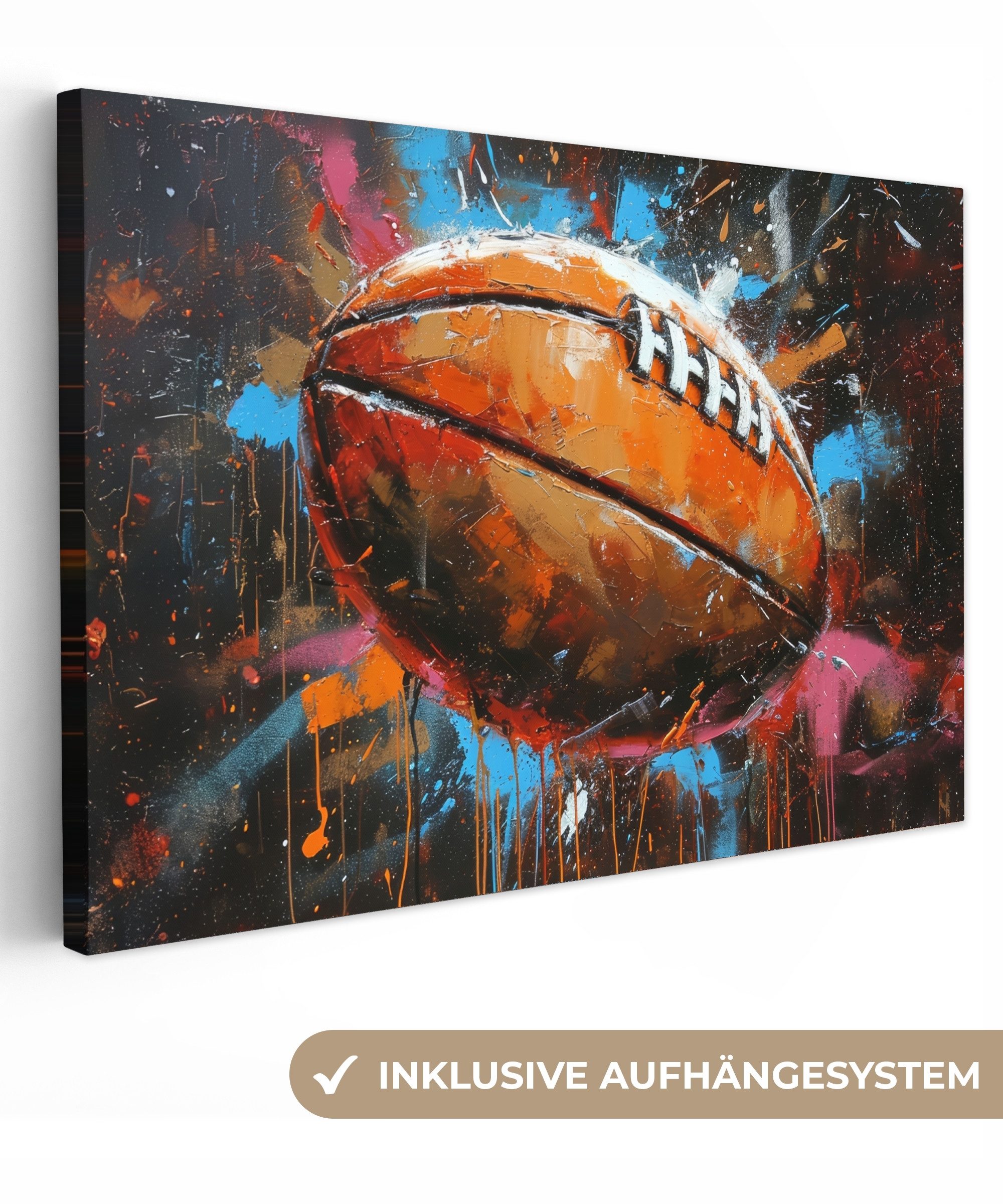 OneMillionCanvasses® Leinwandbild Graffiti - Rugby - Farbenfroh - Rugbyball, Fotodruck (1 St), Leinwand Bilder Klein, Wand Dekoration Aesthetic 30x20 cm