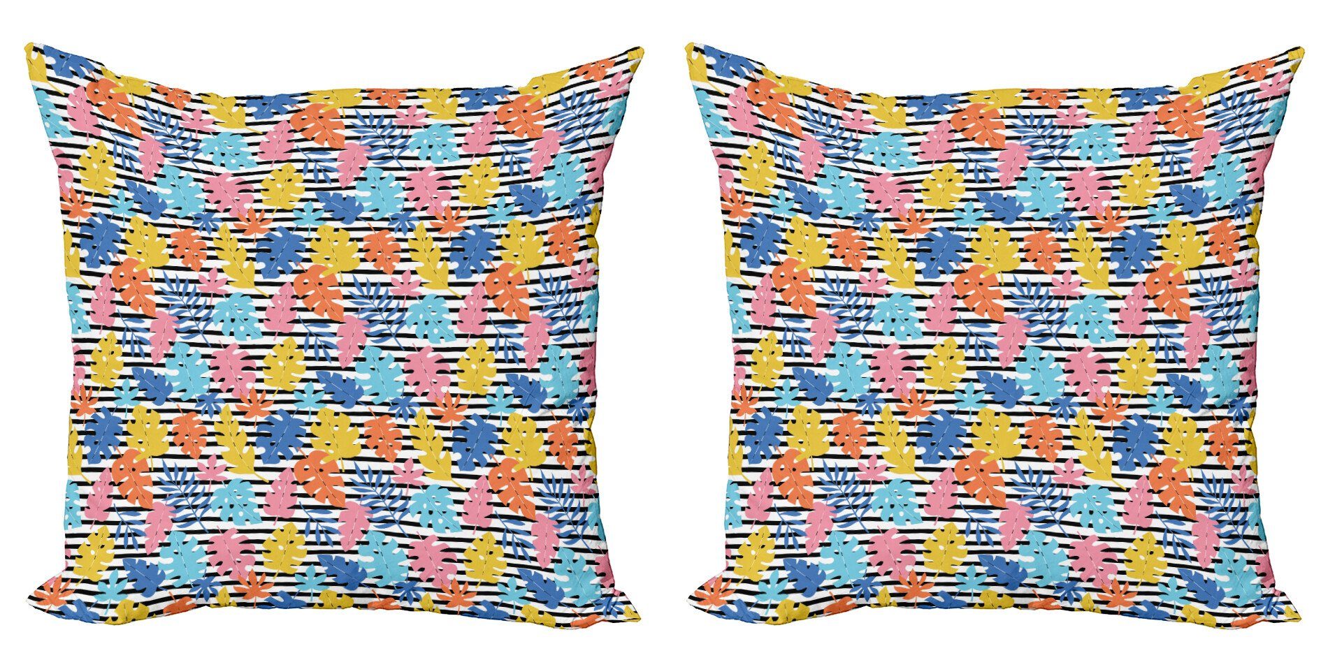 Kissenbezüge Modern Accent Doppelseitiger Digitaldruck, Abakuhaus (2 Stück), Bunt Exotische Blätter Stripes