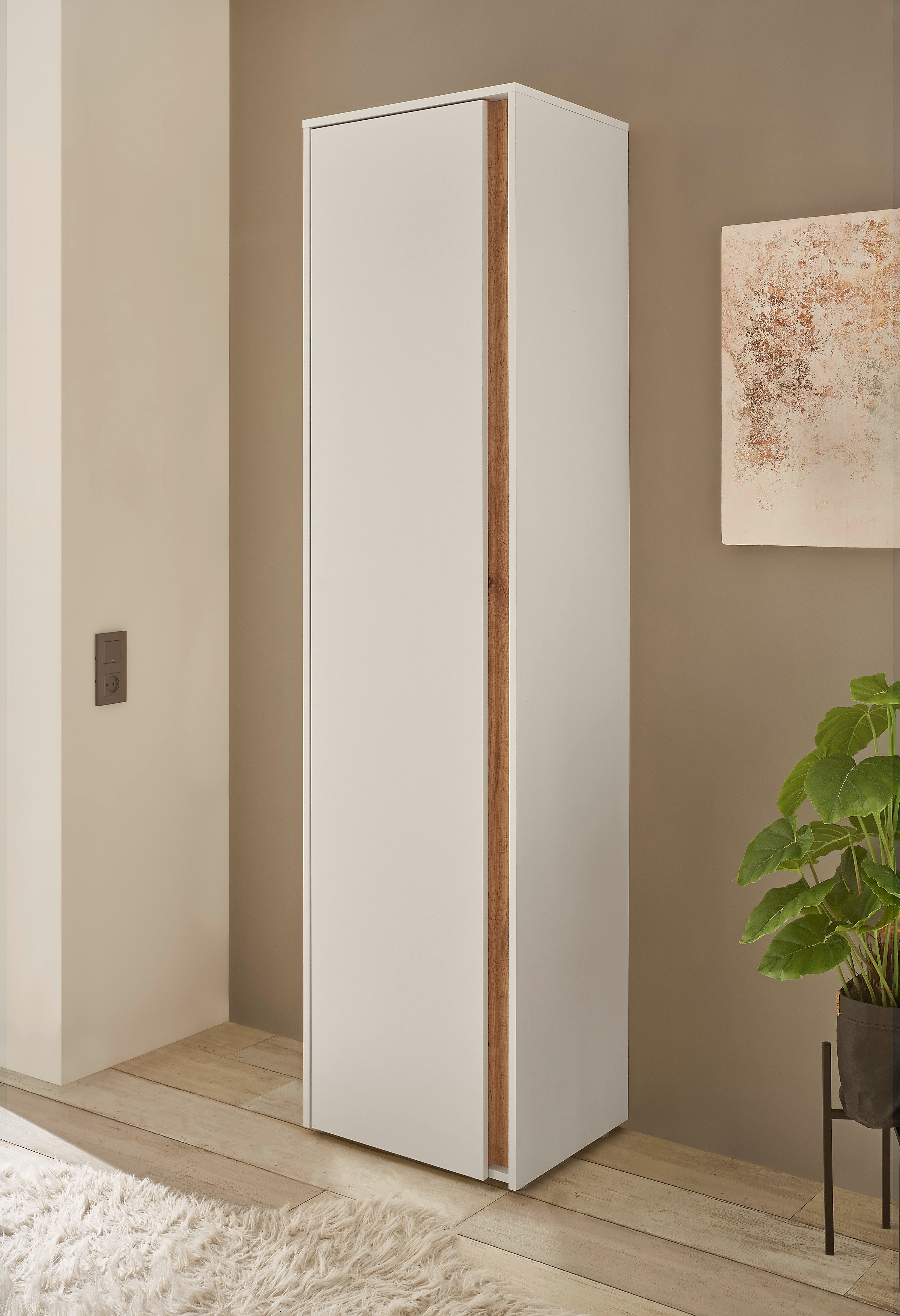 INOSIGN Garderobenschrank GIRON/ CiTY, Schrank in Wotan Eiche, Kleiderschrank mit Stauraum 10 Fächer, modernes Design, Tür beidseitig montierbar, 50 cm breit