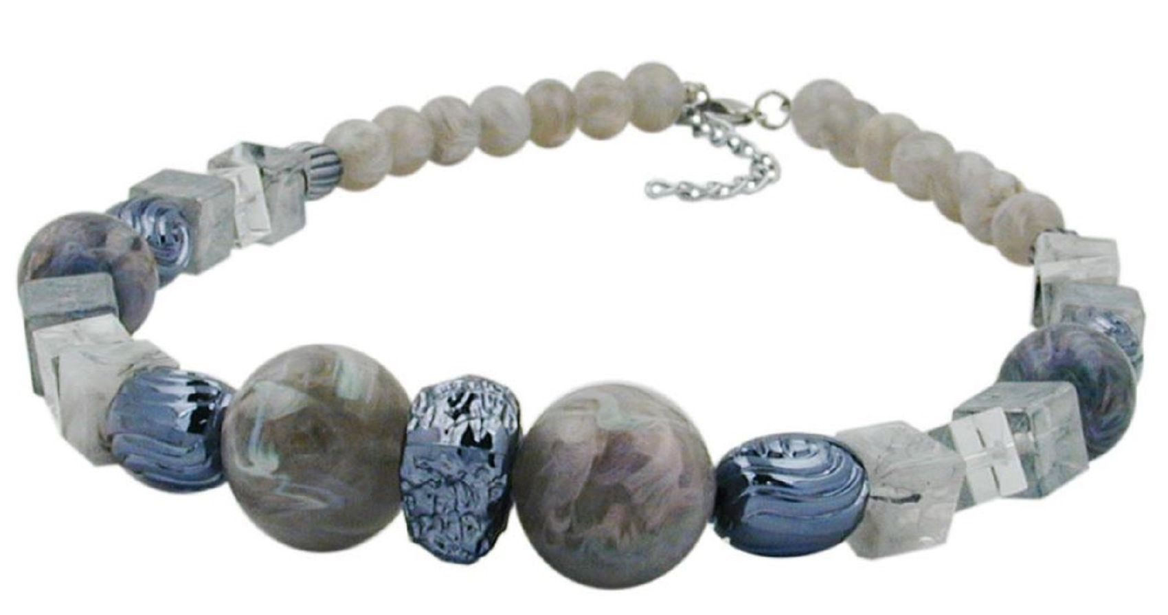 Collier Kette Kunststoffperlen silbergrau-lila-marmoriert 45 cm