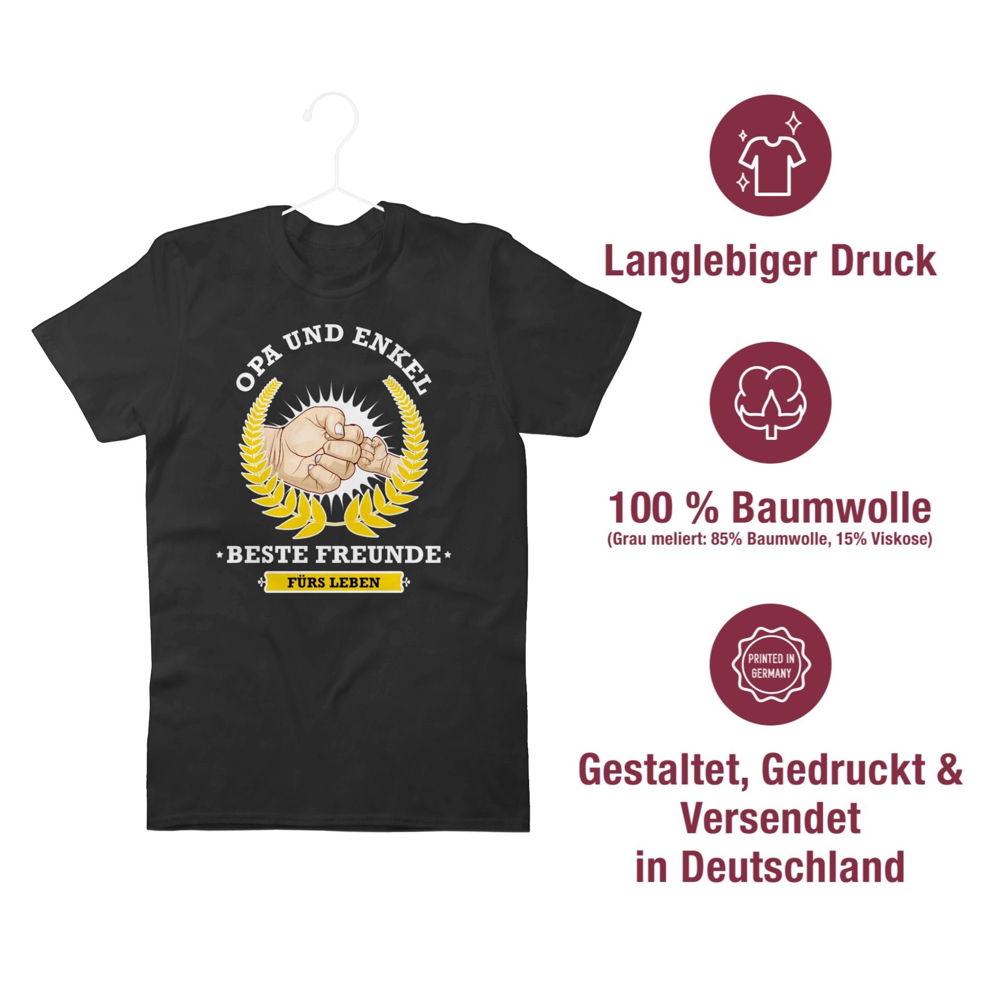 Shirtracer T-Shirt Opa Schwarz Geschenke Opa - Freunde und beste 1 Enkel Leben fürs