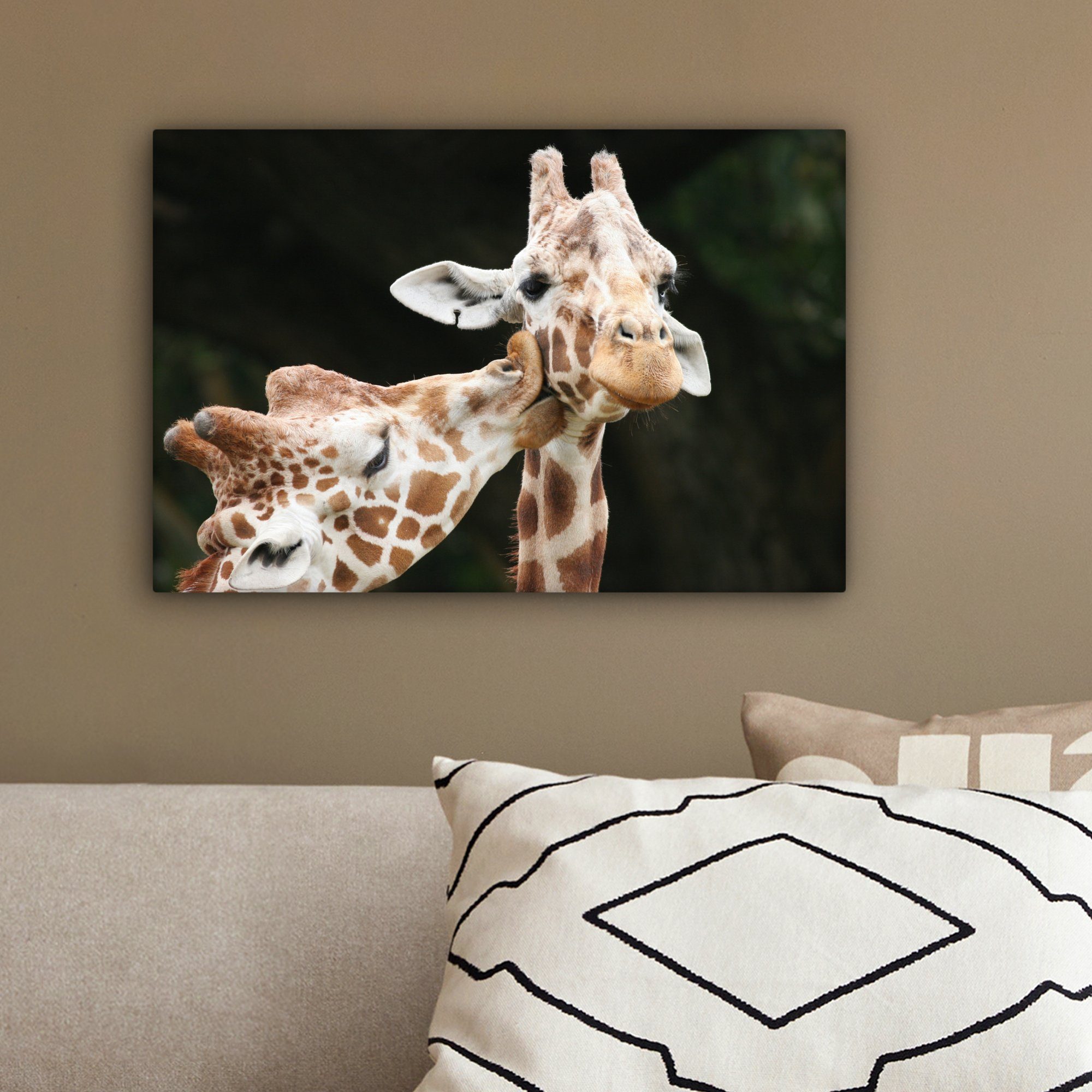 OneMillionCanvasses® Leinwandbild Giraffe cm Aufhängefertig, Schwarz, - (1 Leinwandbilder, Tiere Wandbild - Wanddeko, St), 30x20