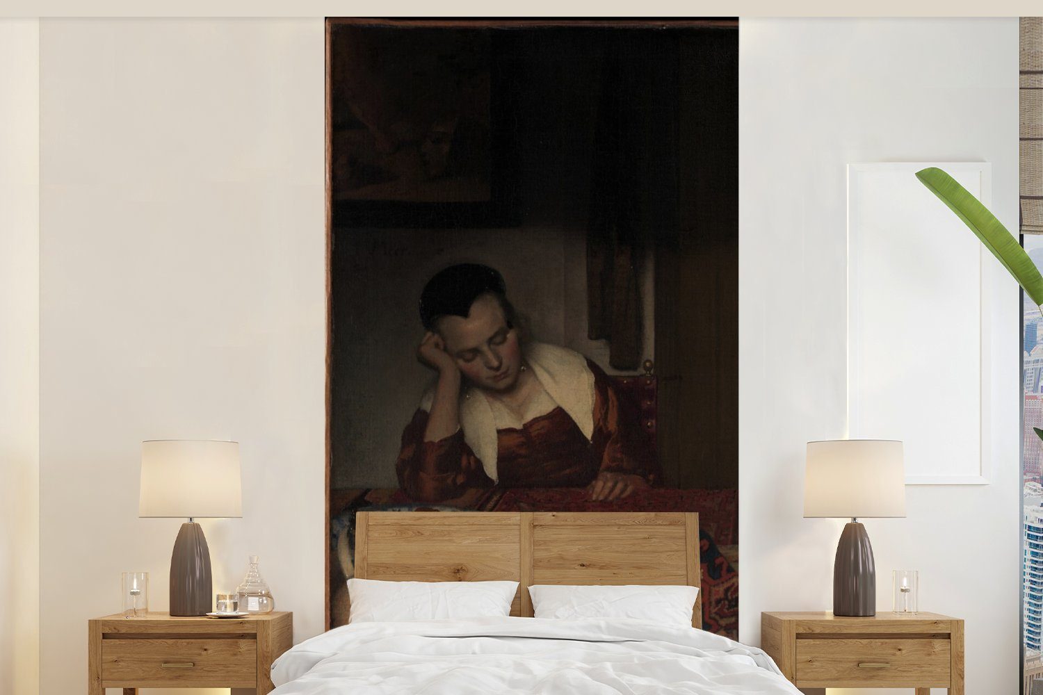 MuchoWow Fototapete Schlafendes Mädchen - Johannes Vermeer, Matt, bedruckt, (2 St), Vliestapete für Wohnzimmer Schlafzimmer Küche, Fototapete