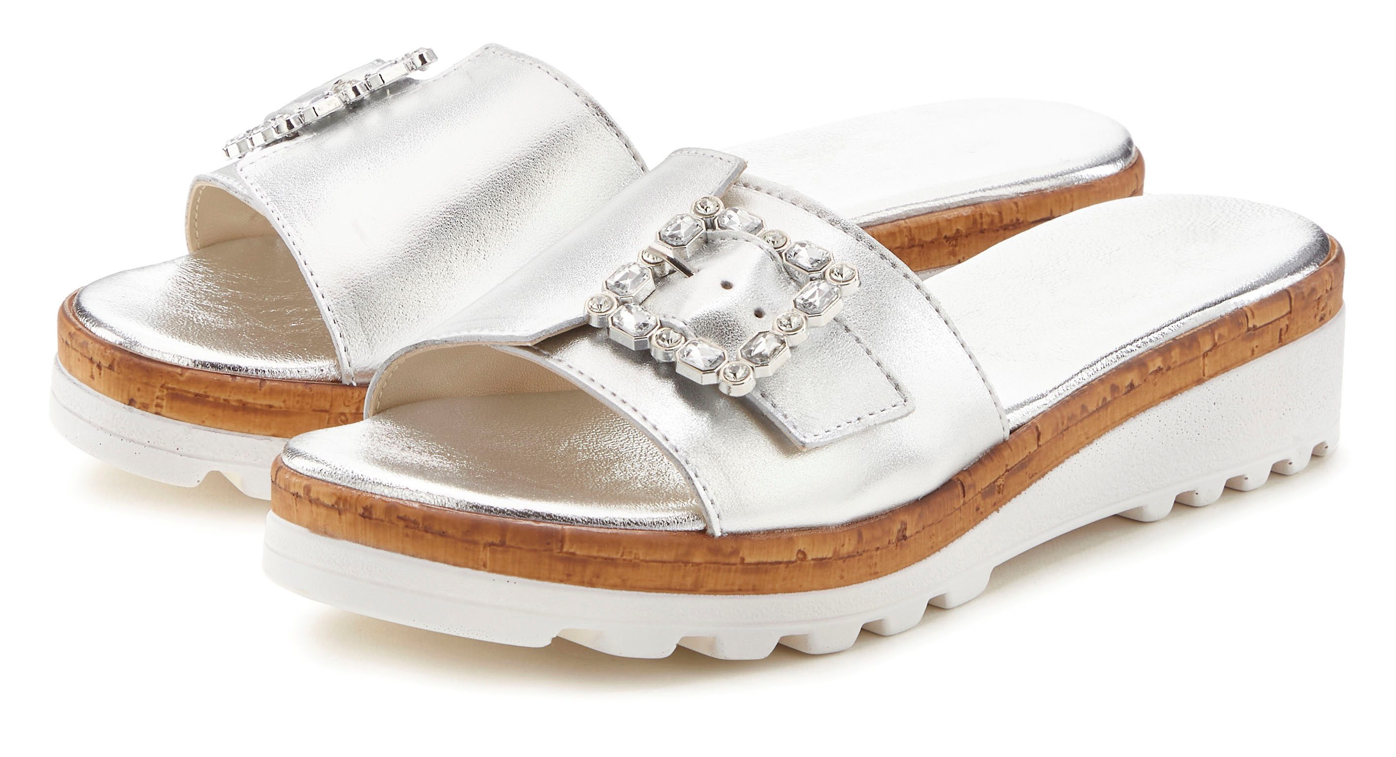 LASCANA Sandale, Sommerschuh, offener Schuh, Mule, Pantolette aus Leder mit dezentem Keilabsatz