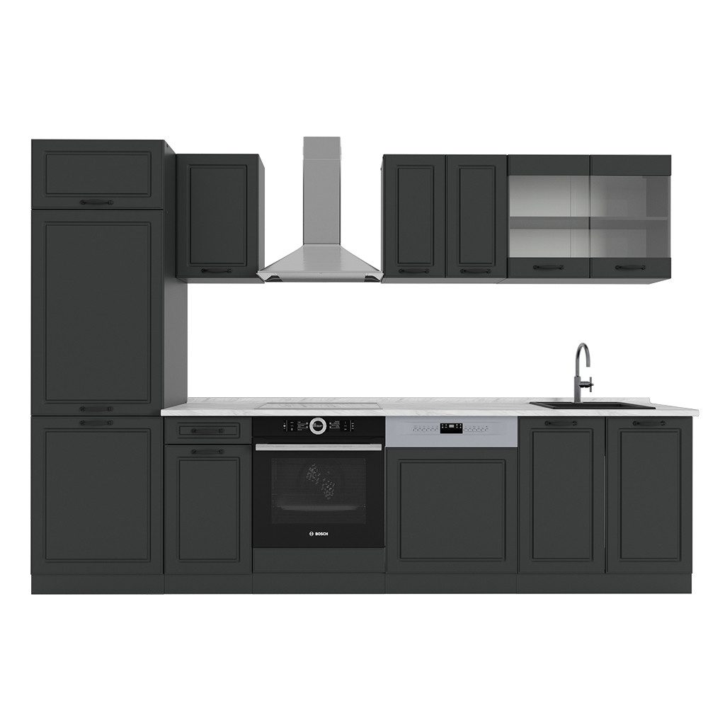 Vicco Küchenzeile R-Line, Anthrazit Landhaus/Anthrazit, 300 cm, AP Marmor