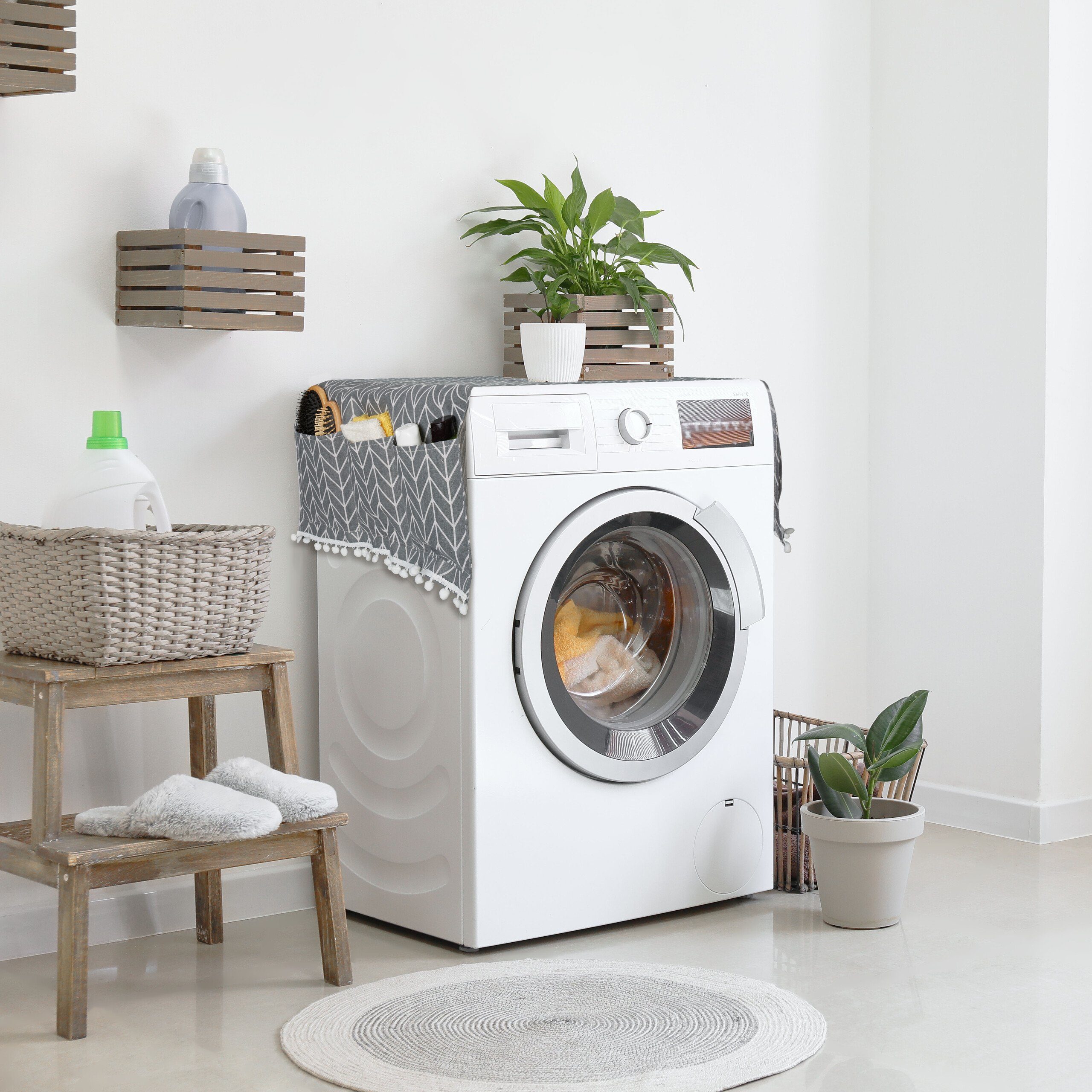 relaxdays Antirutschmatte mit Waschmaschinenauflage Taschen