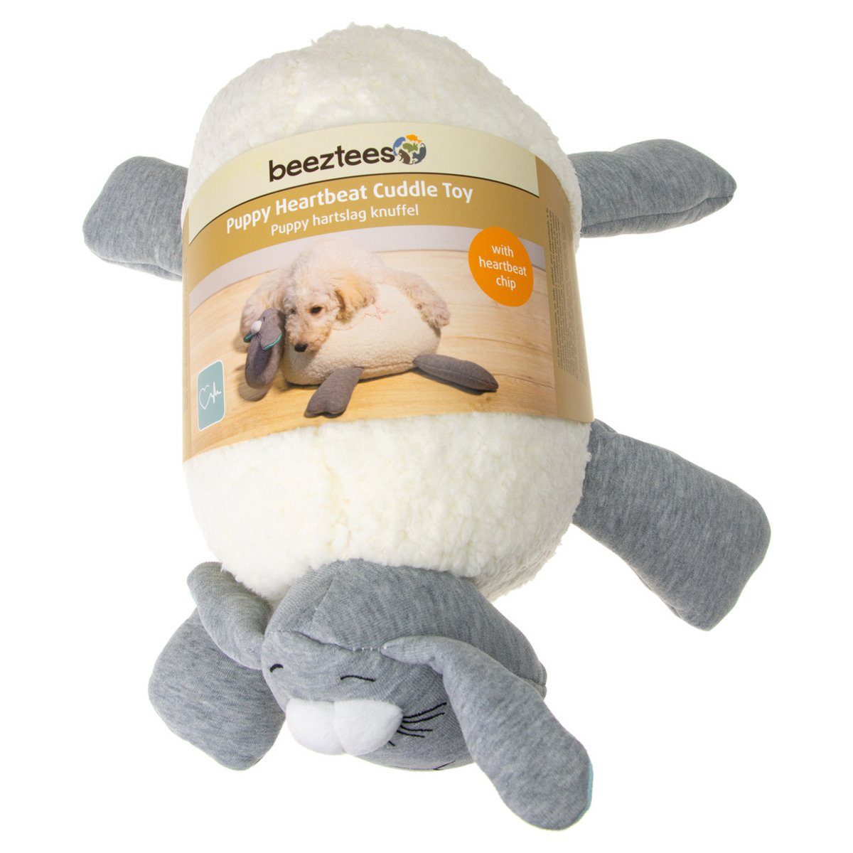Beeztees Tierkuscheltier Puppy Spielzeug Herzschlag grau-weiß